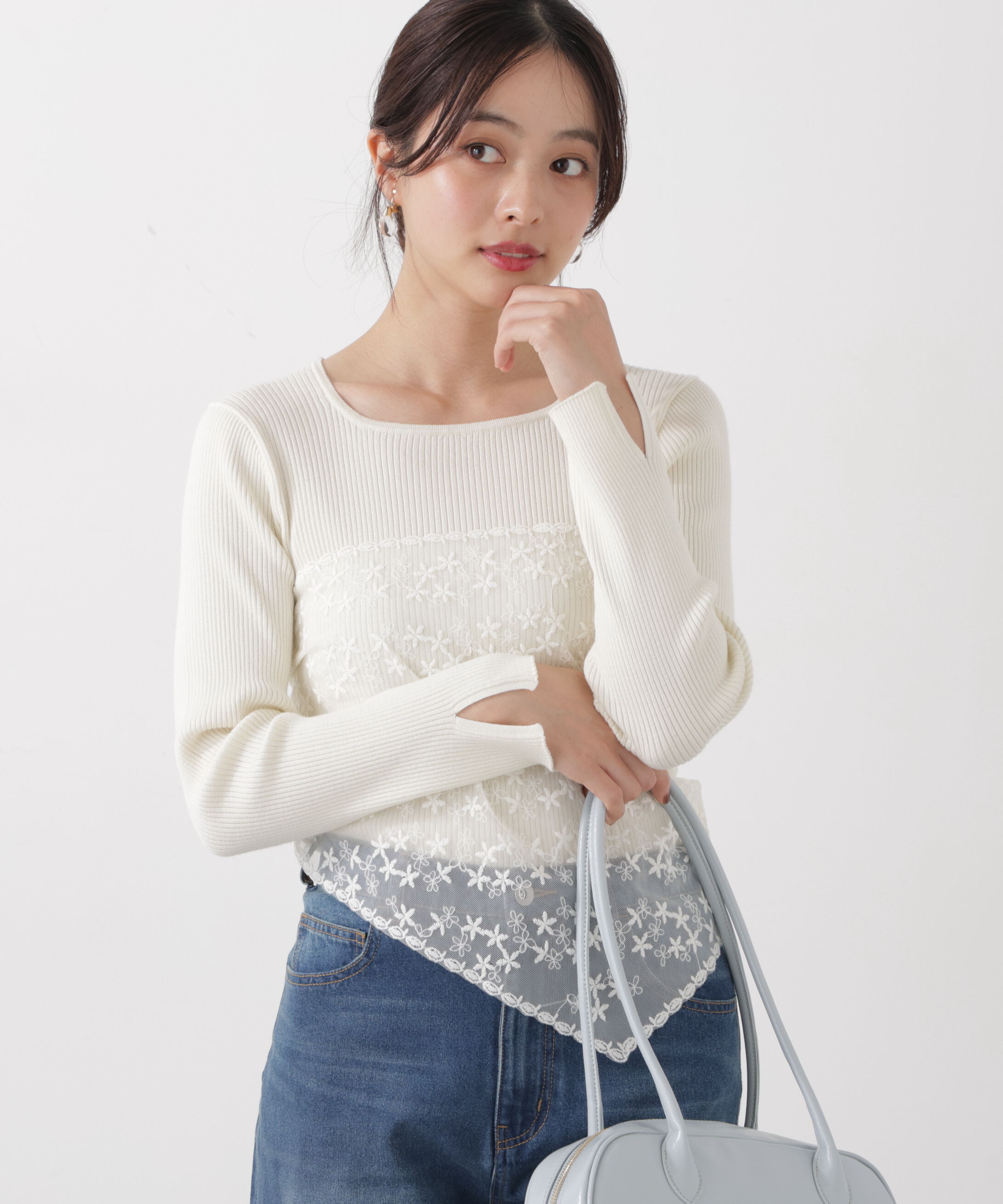 PROPORTION BODY DRESSING「《EDIT COLOGNE》レーススカーフ付きリブニット　26SS」|ニット・セーター|