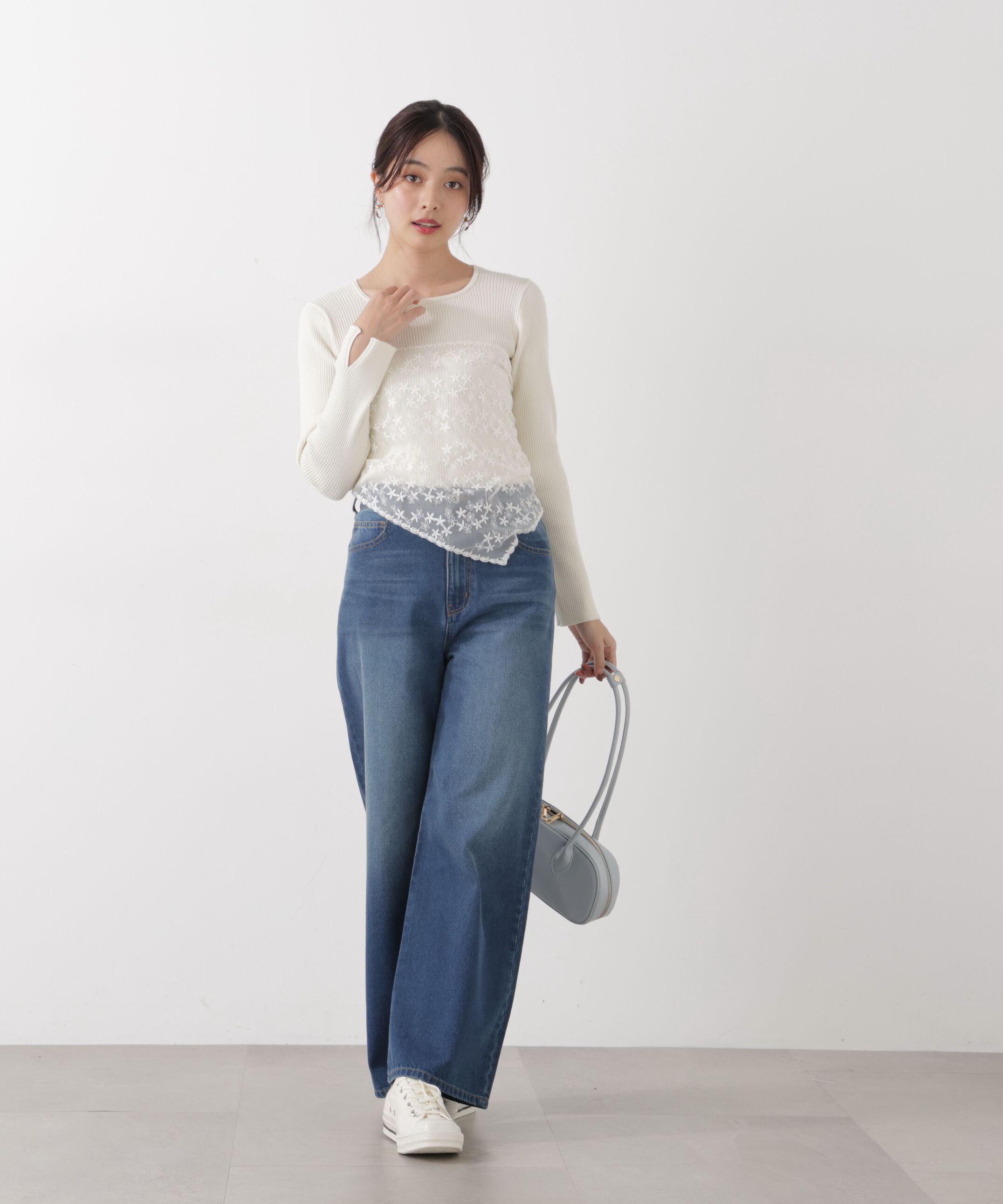 PROPORTION BODY DRESSING「《EDIT COLOGNE》レーススカーフ付きリブニット　26SS」|ニット・セーター|