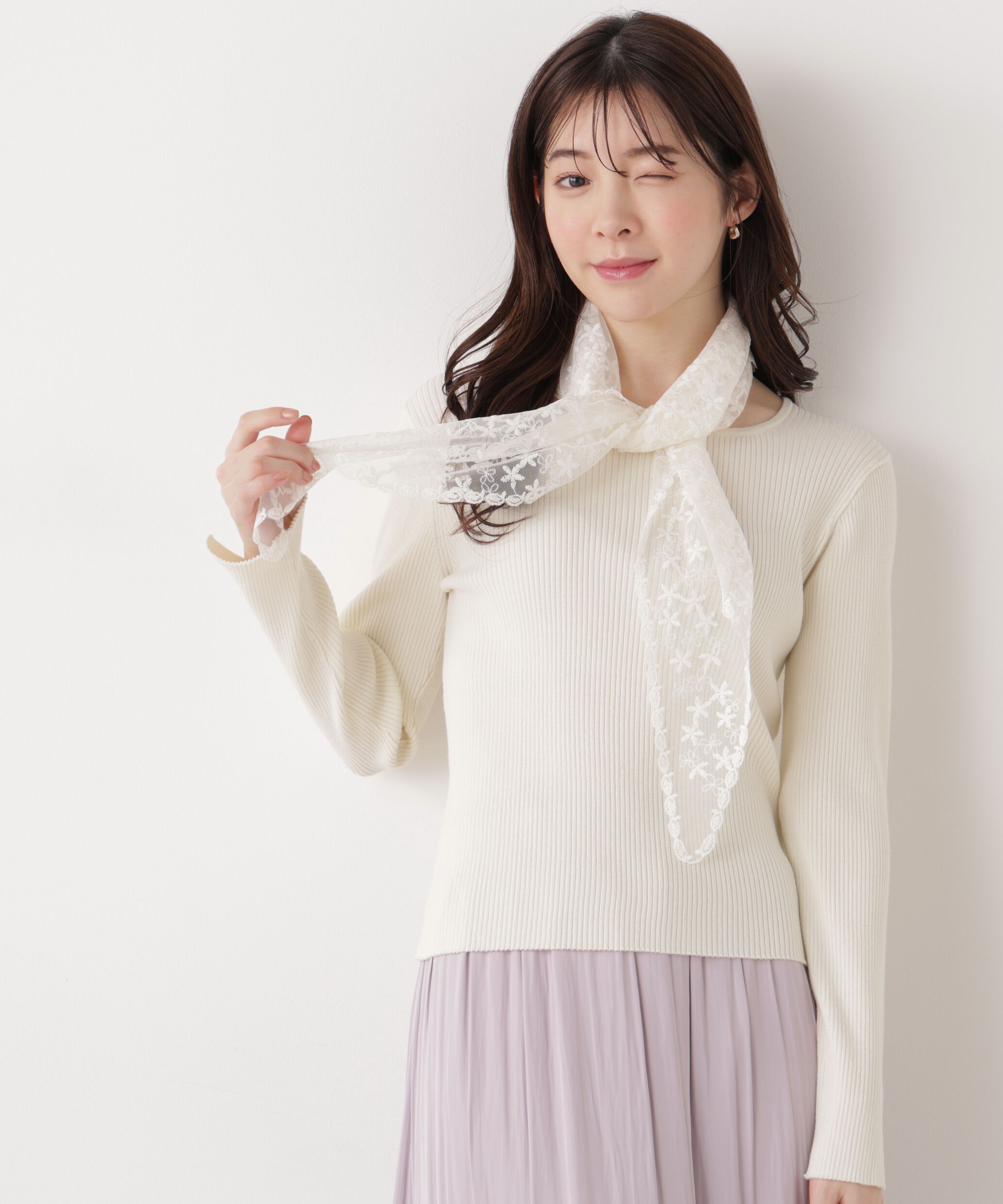 PROPORTION BODY DRESSING「《EDIT COLOGNE》レーススカーフ付きリブニット　26SS」|ニット・セーター|