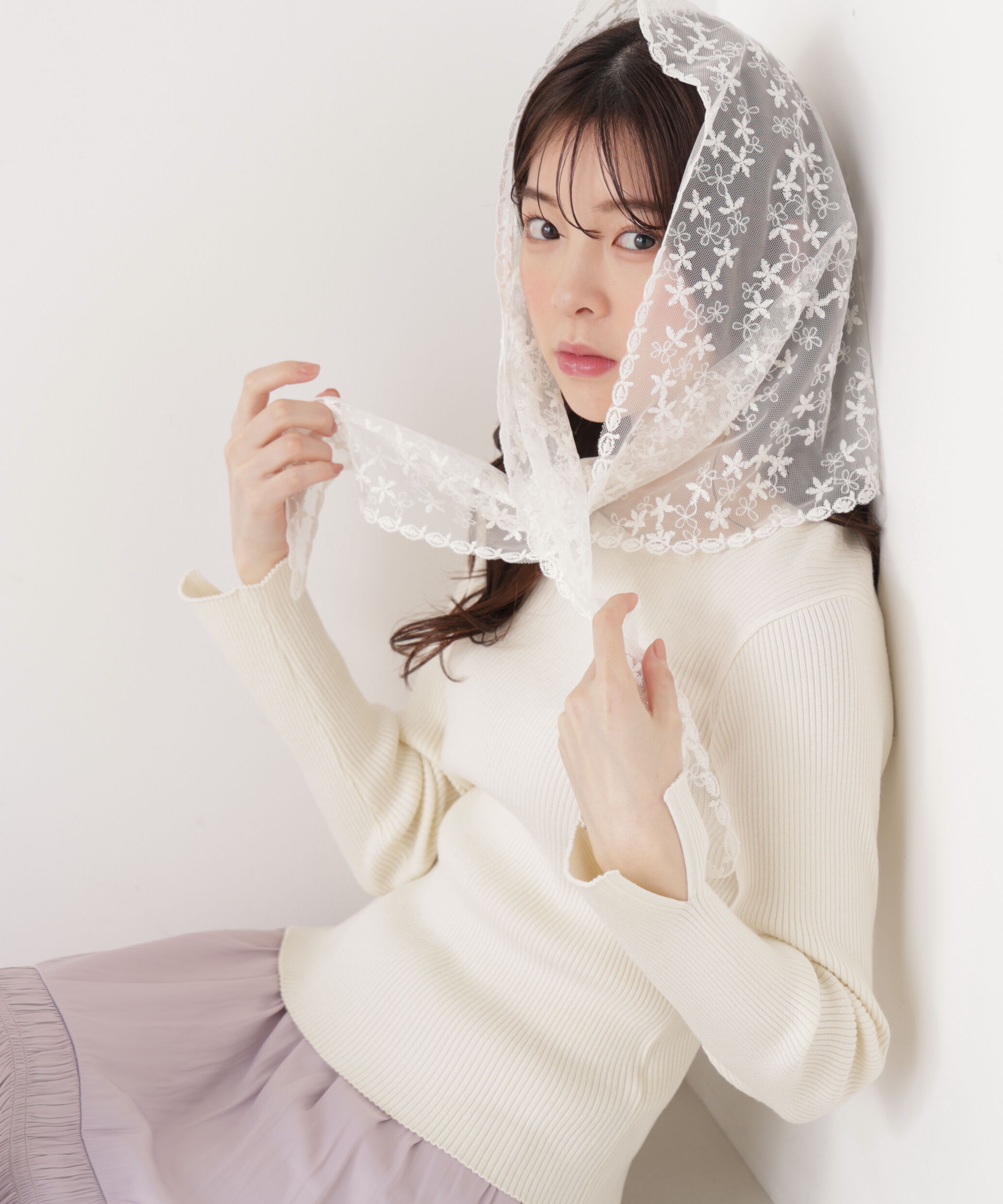 PROPORTION BODY DRESSING「《EDIT COLOGNE》レーススカーフ付きリブニット　26SS」|ニット・セーター|