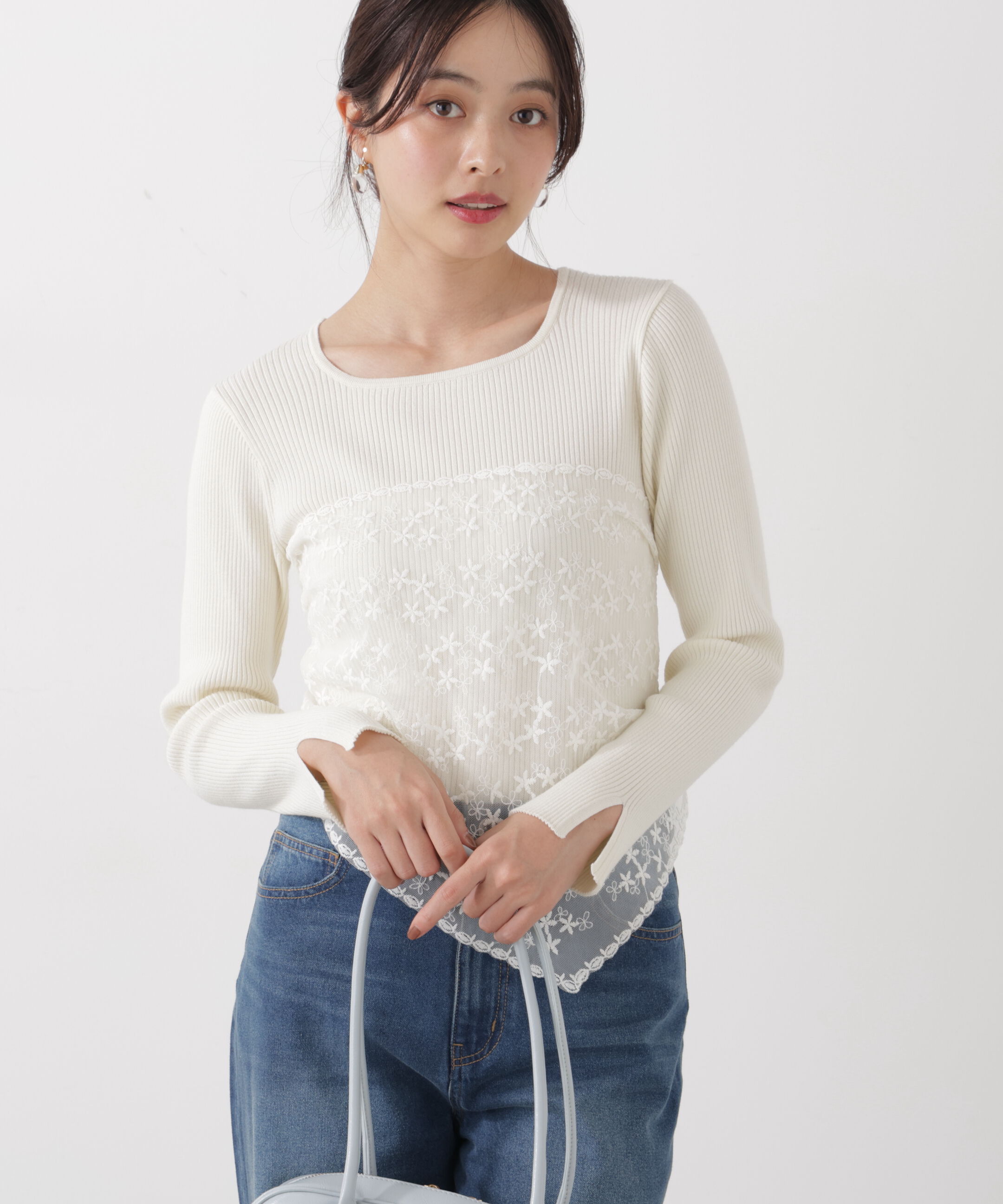 PROPORTION BODY DRESSING「《EDIT COLOGNE》レーススカーフ付きリブニット　26SS」|ニット・セーター|