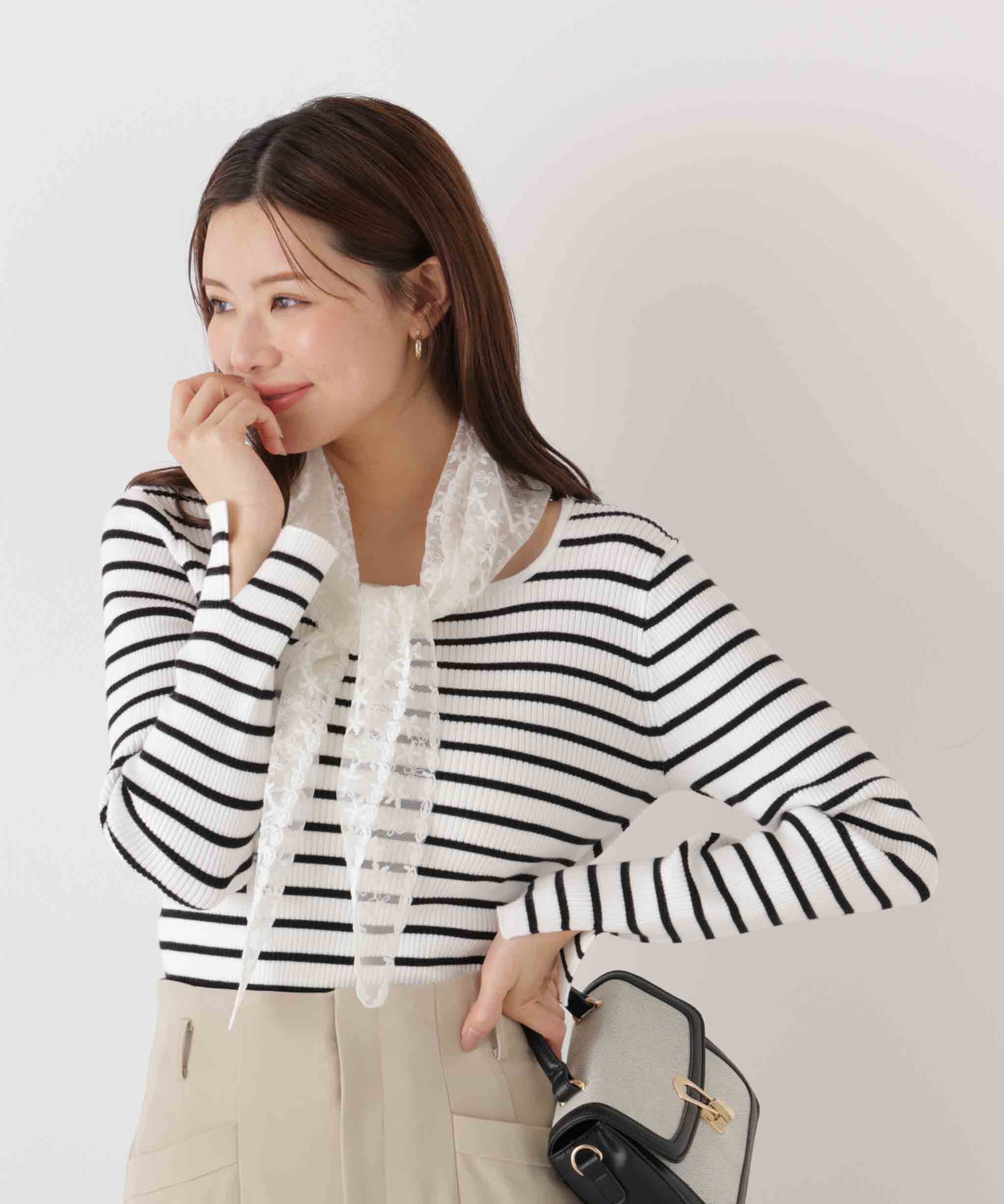 PROPORTION BODY DRESSING「《EDIT COLOGNE》レーススカーフ付きリブニット　26SS」|ニット・セーター|