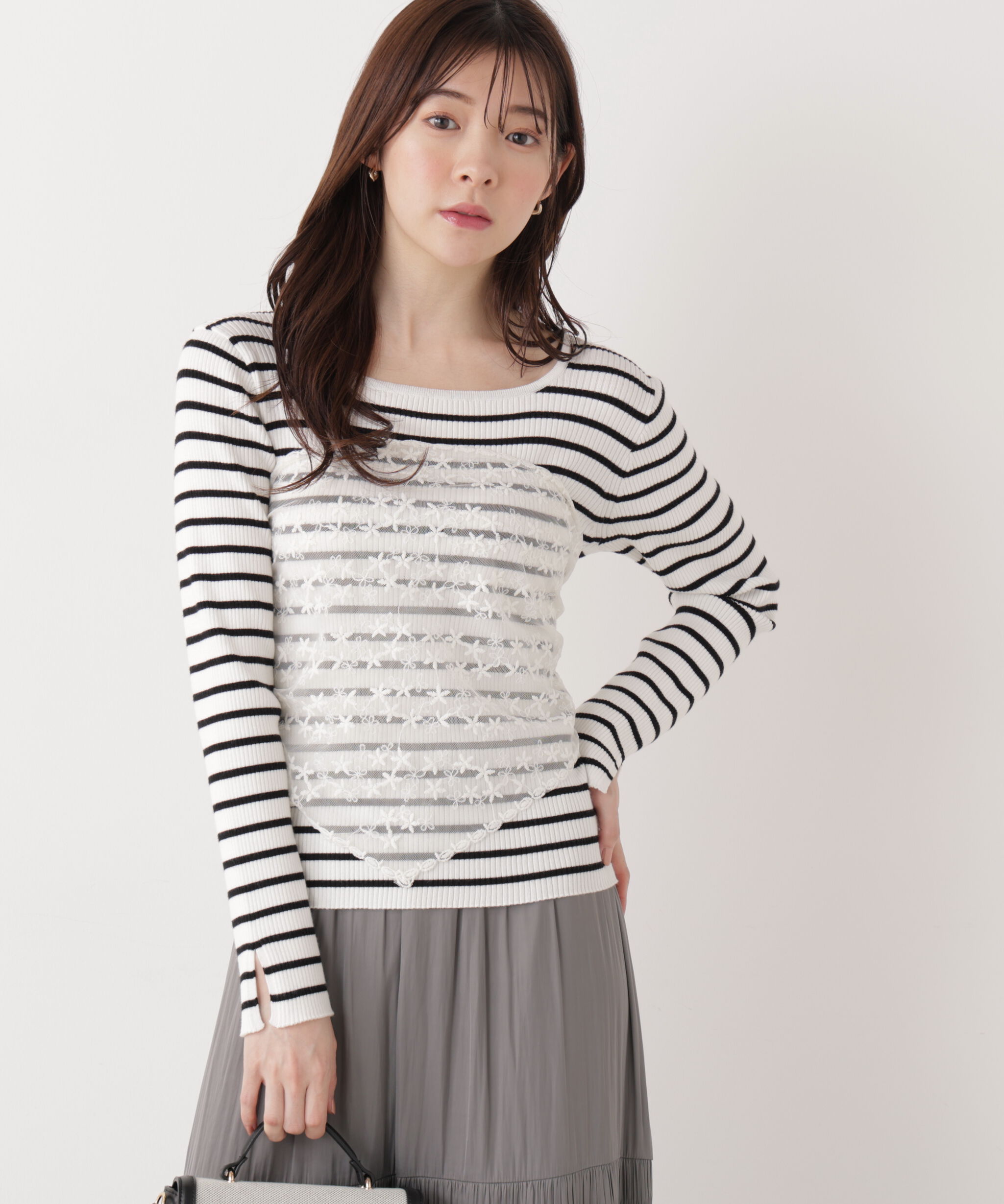 PROPORTION BODY DRESSING「《EDIT COLOGNE》レーススカーフ付きリブニット　26SS」|ニット・セーター|