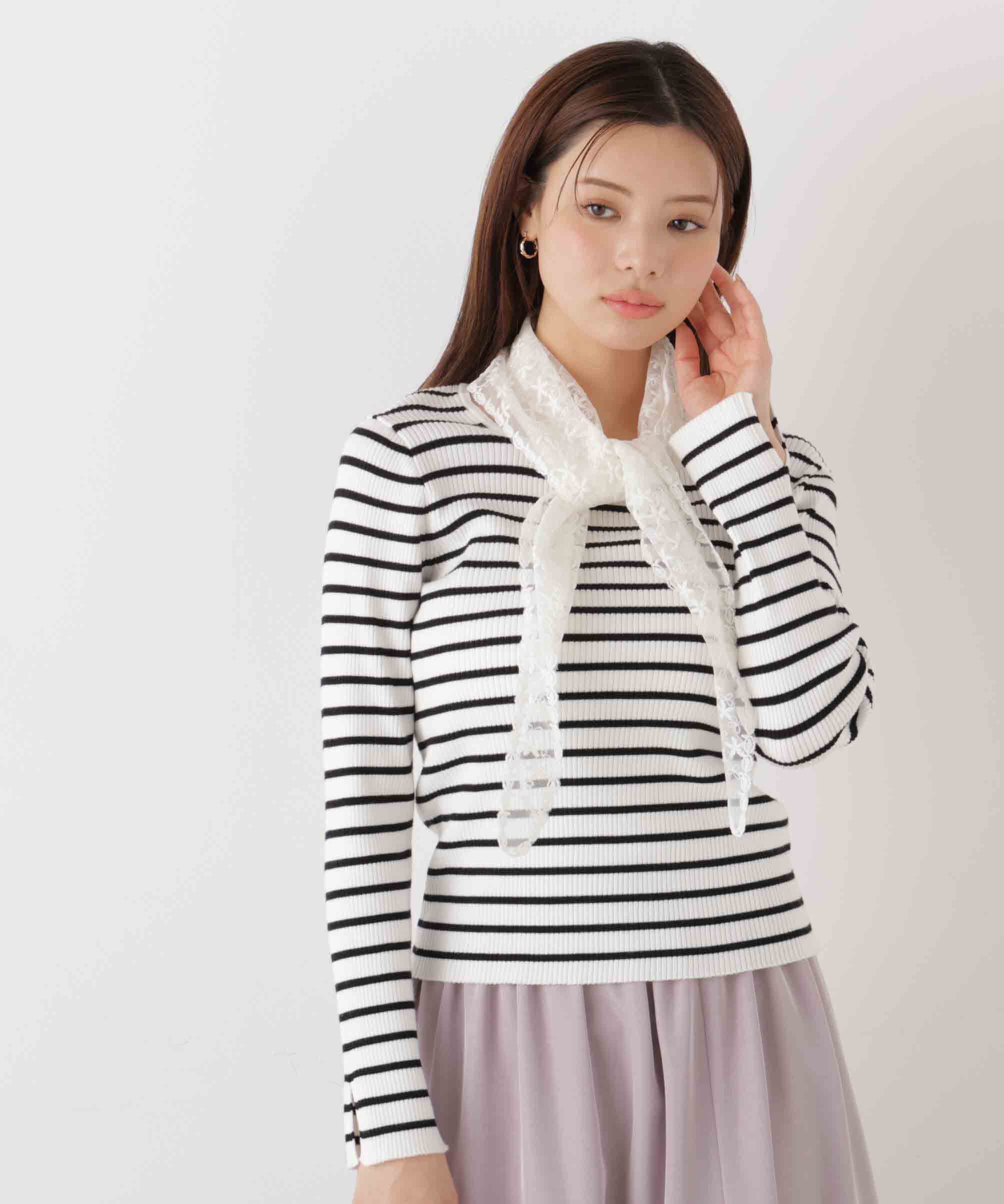 PROPORTION BODY DRESSING「《EDIT COLOGNE》レーススカーフ付きリブニット　26SS」|ニット・セーター|