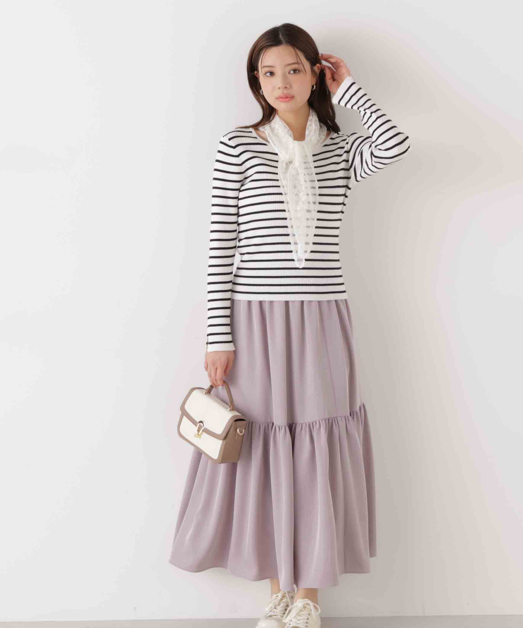 PROPORTION BODY DRESSING「《EDIT COLOGNE》レーススカーフ付きリブニット　26SS」|ニット・セーター|