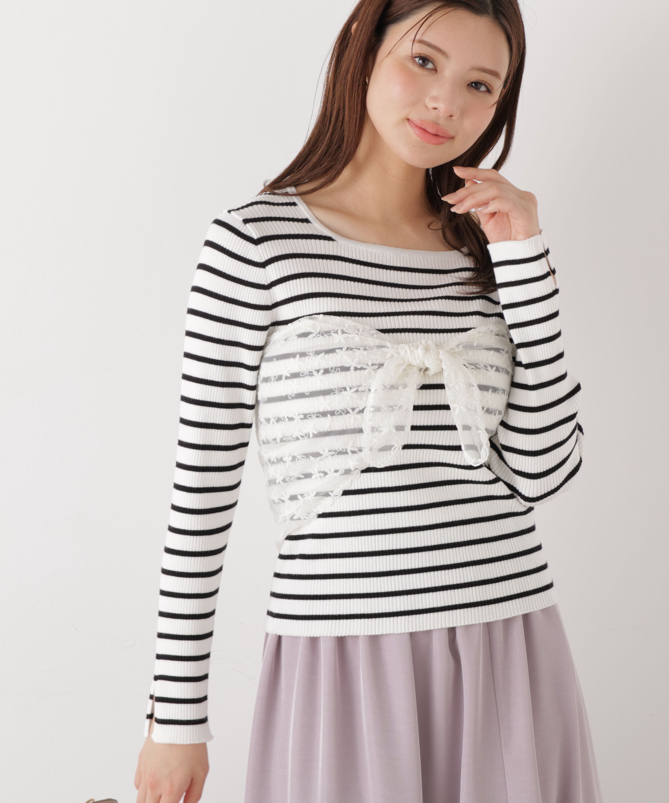 PROPORTION BODY DRESSING「《EDIT COLOGNE》レーススカーフ付きリブニット　26SS」|ニット・セーター|