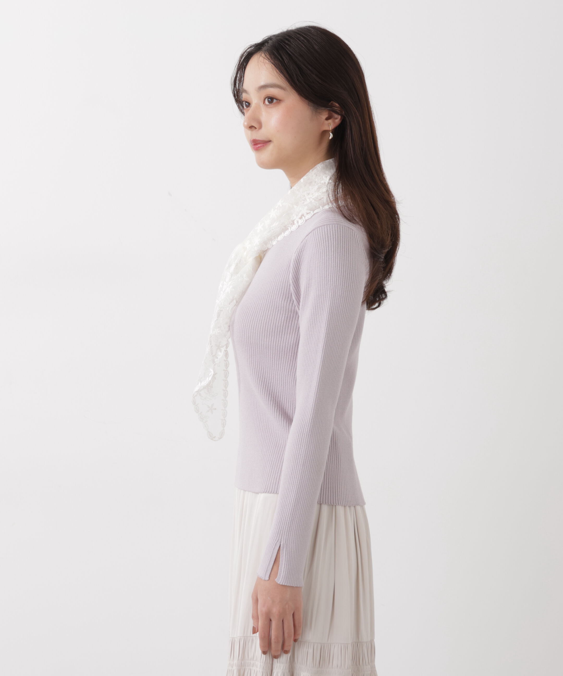 PROPORTION BODY DRESSING「《EDIT COLOGNE》レーススカーフ付きリブニット　26SS」|ニット・セーター|