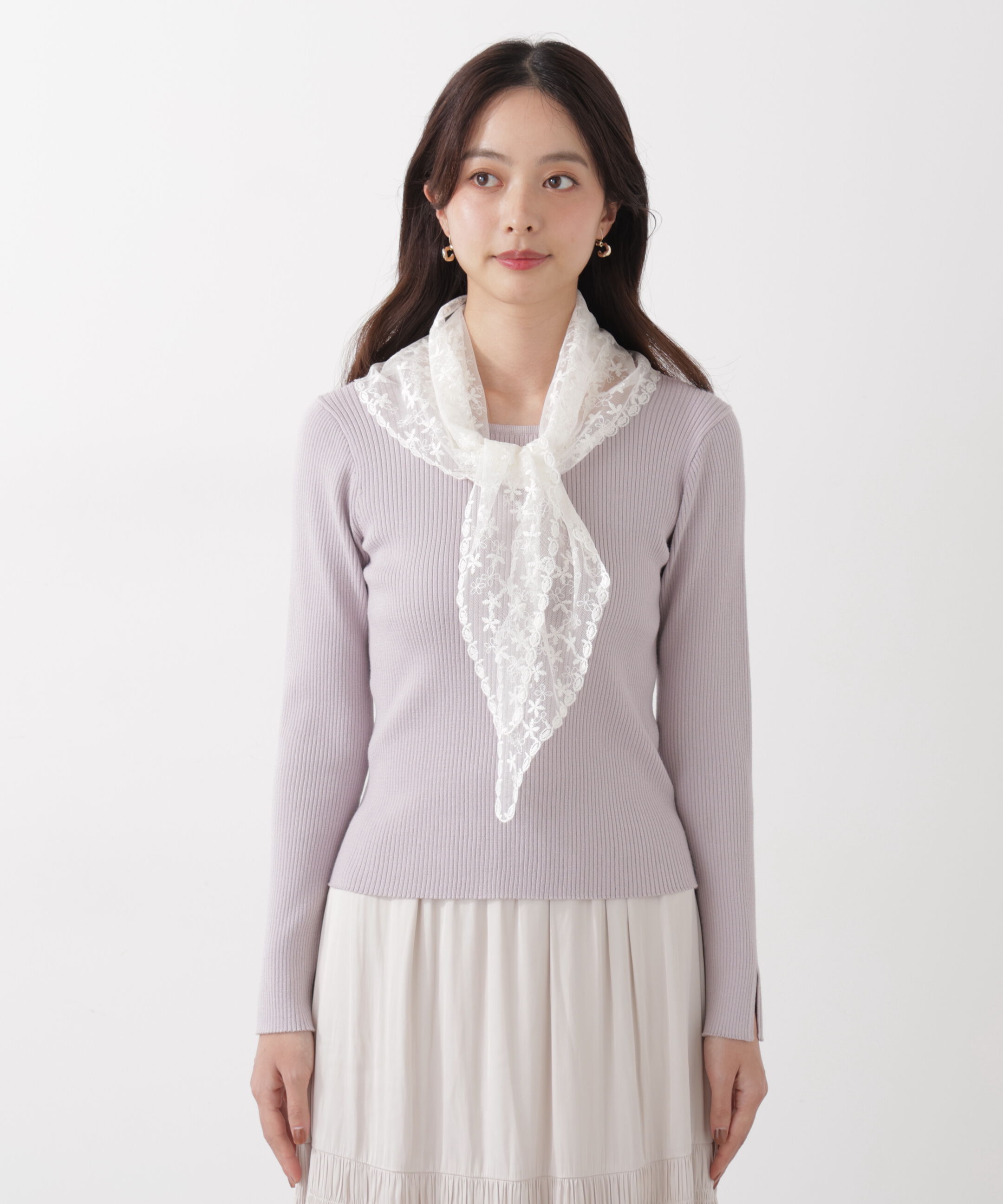 PROPORTION BODY DRESSING「《EDIT COLOGNE》レーススカーフ付きリブニット　26SS」|ニット・セーター|