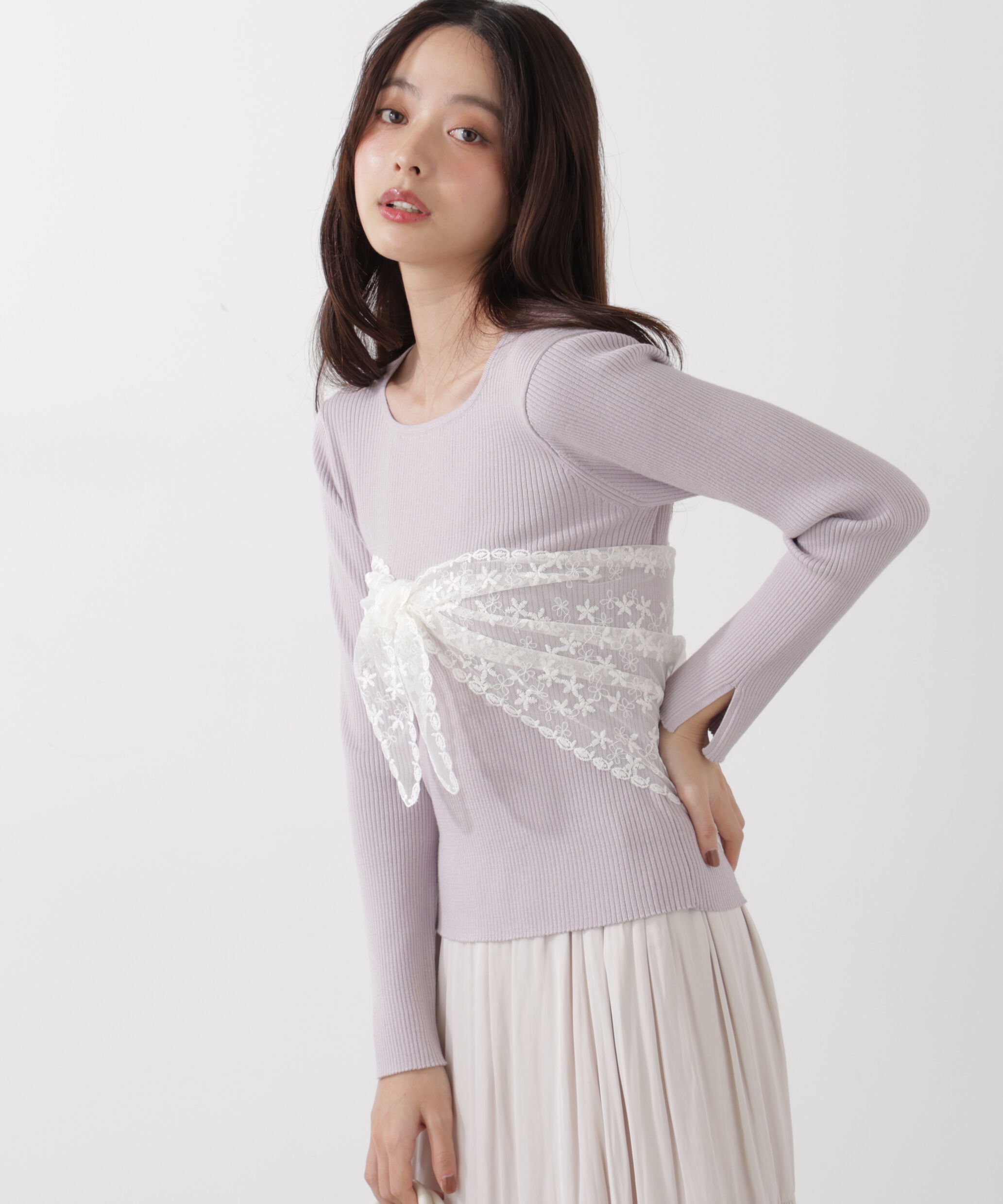 PROPORTION BODY DRESSING「《EDIT COLOGNE》レーススカーフ付きリブニット　26SS」|ニット・セーター|