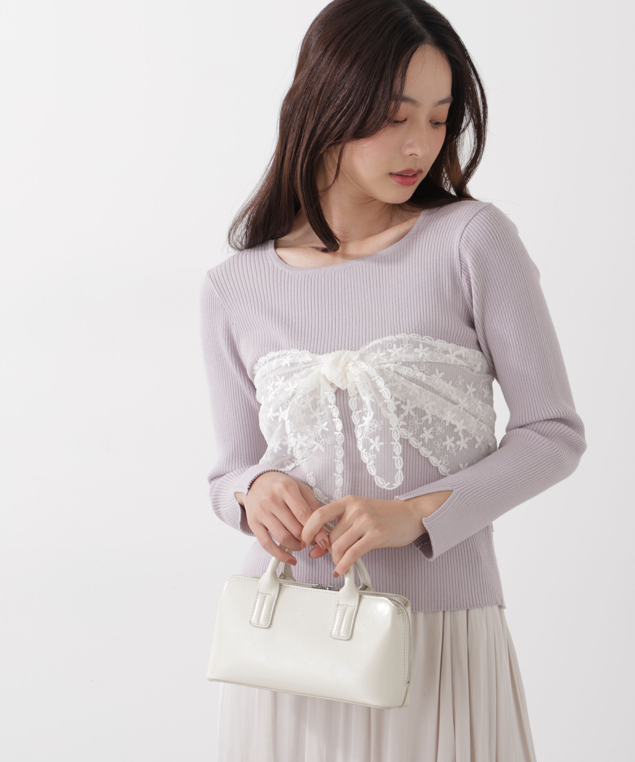 PROPORTION BODY DRESSING「《EDIT COLOGNE》レーススカーフ付きリブニット　26SS」|ニット・セーター|