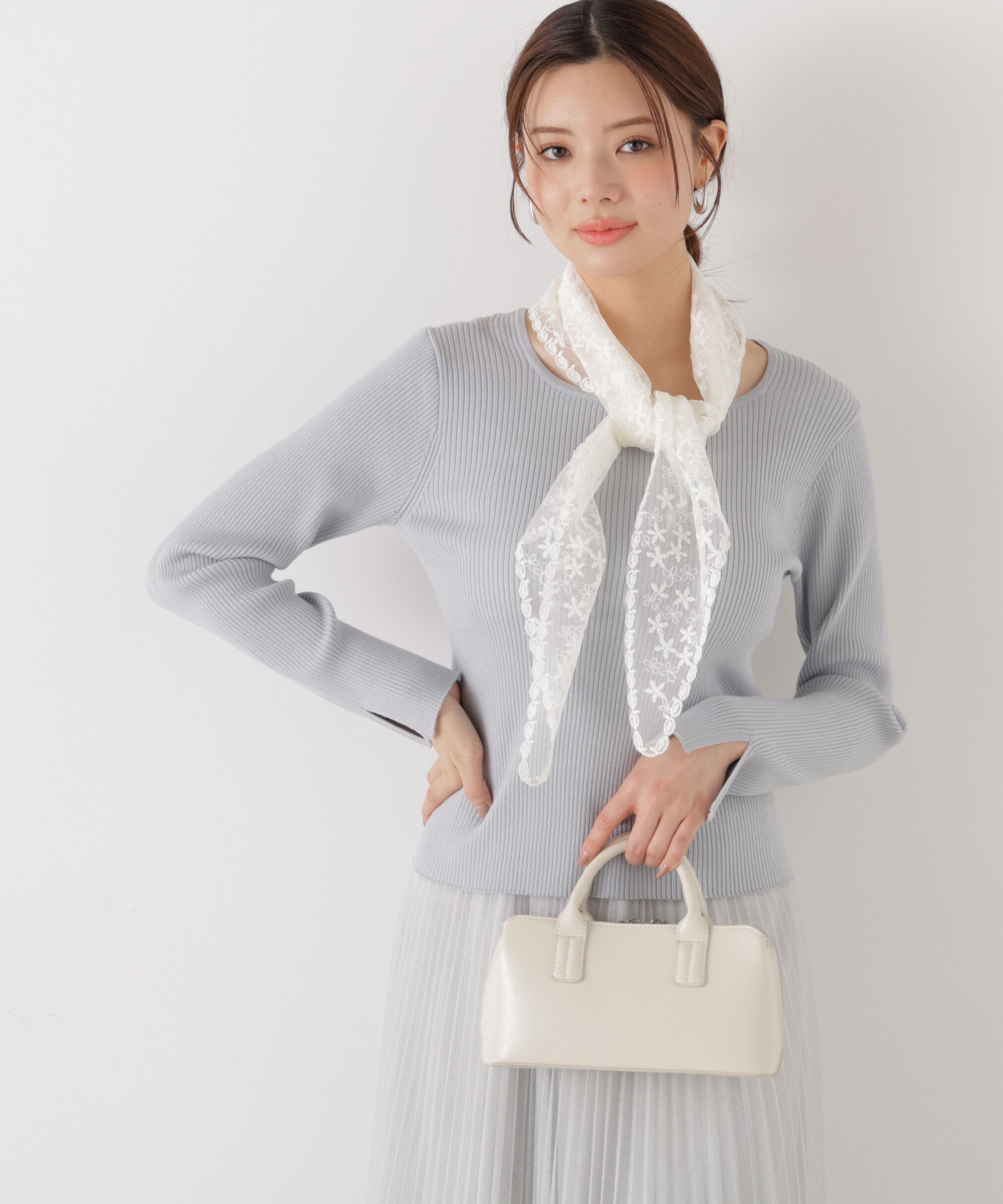 PROPORTION BODY DRESSING「《EDIT COLOGNE》レーススカーフ付きリブニット　26SS」|ニット・セーター|ブルー