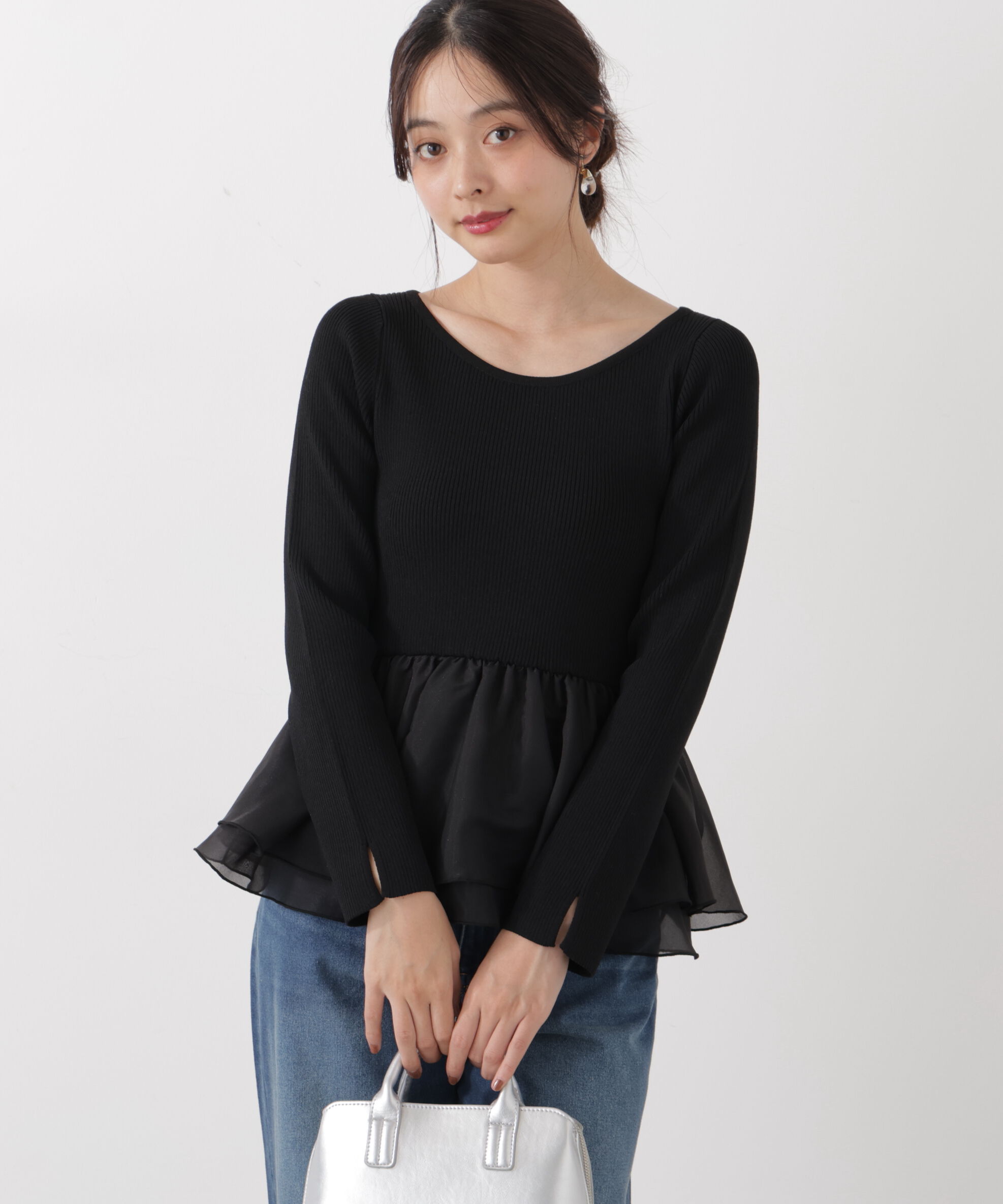 PROPORTION BODY DRESSING「〈a/mie〉シアーペプラムリブニット　26SS」|カーディガン|