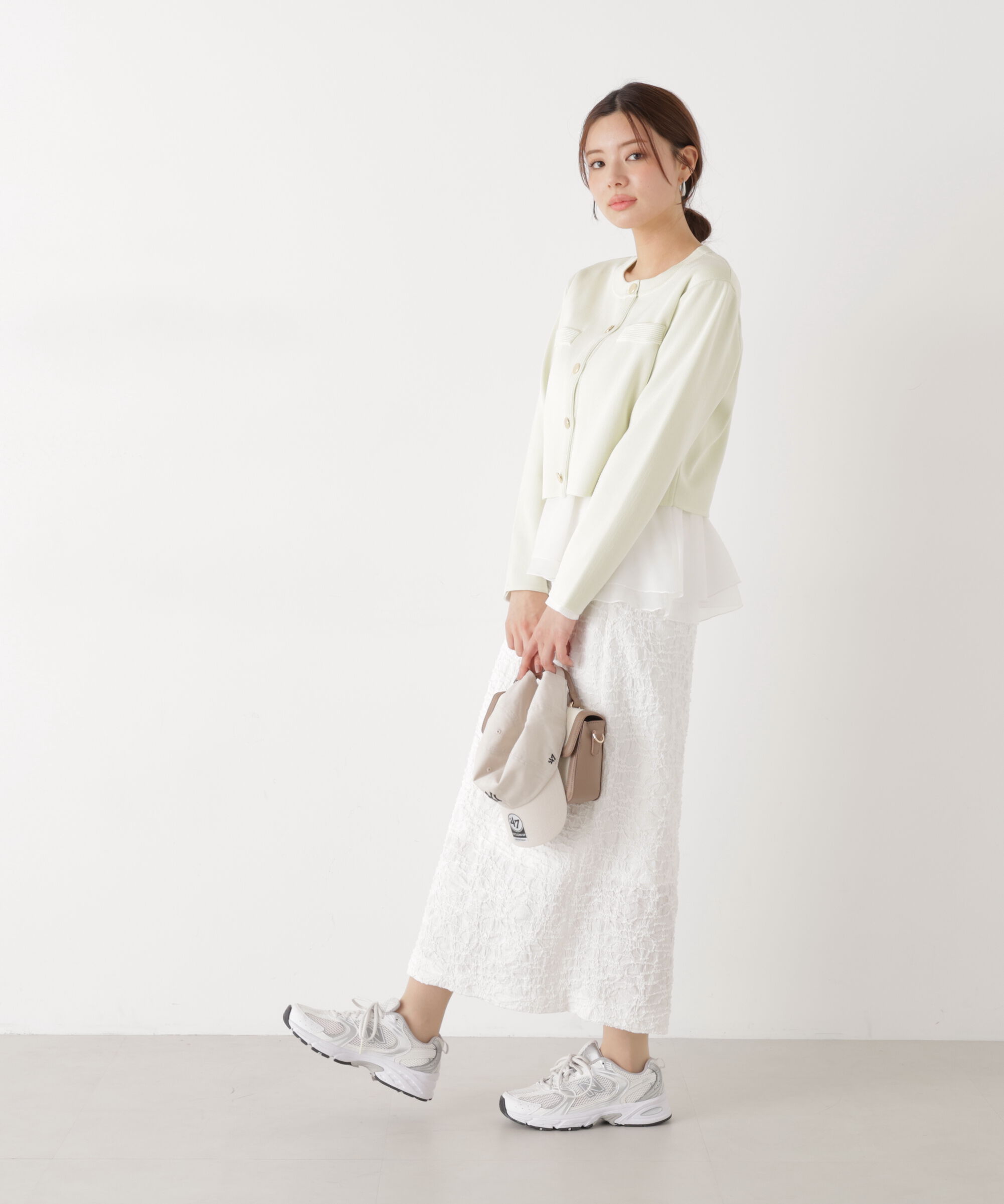 PROPORTION BODY DRESSING「〈a/mie〉シアーペプラムリブニット　26SS」|カーディガン|