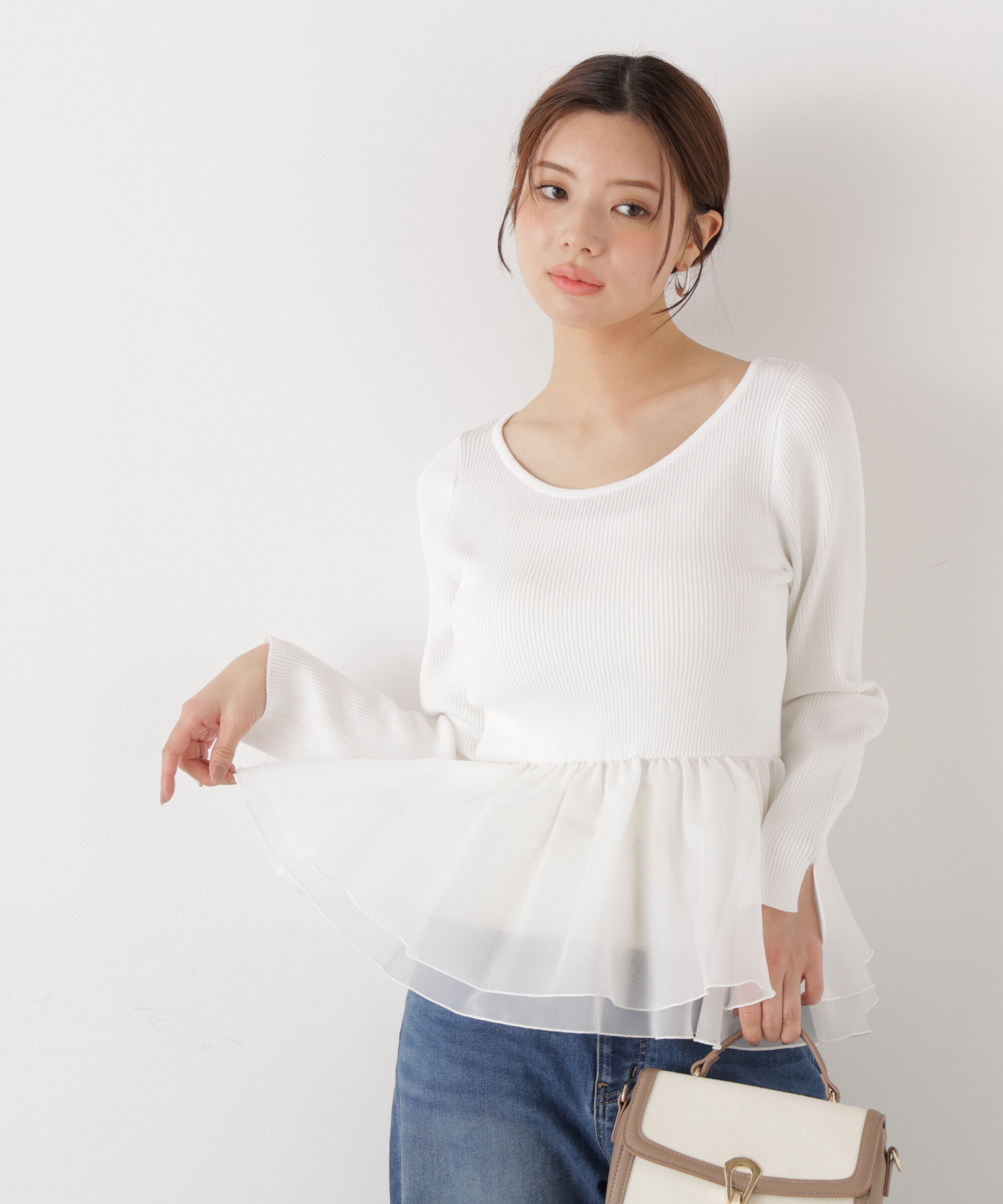 PROPORTION BODY DRESSING「〈a/mie〉シアーペプラムリブニット　26SS」|カーディガン|