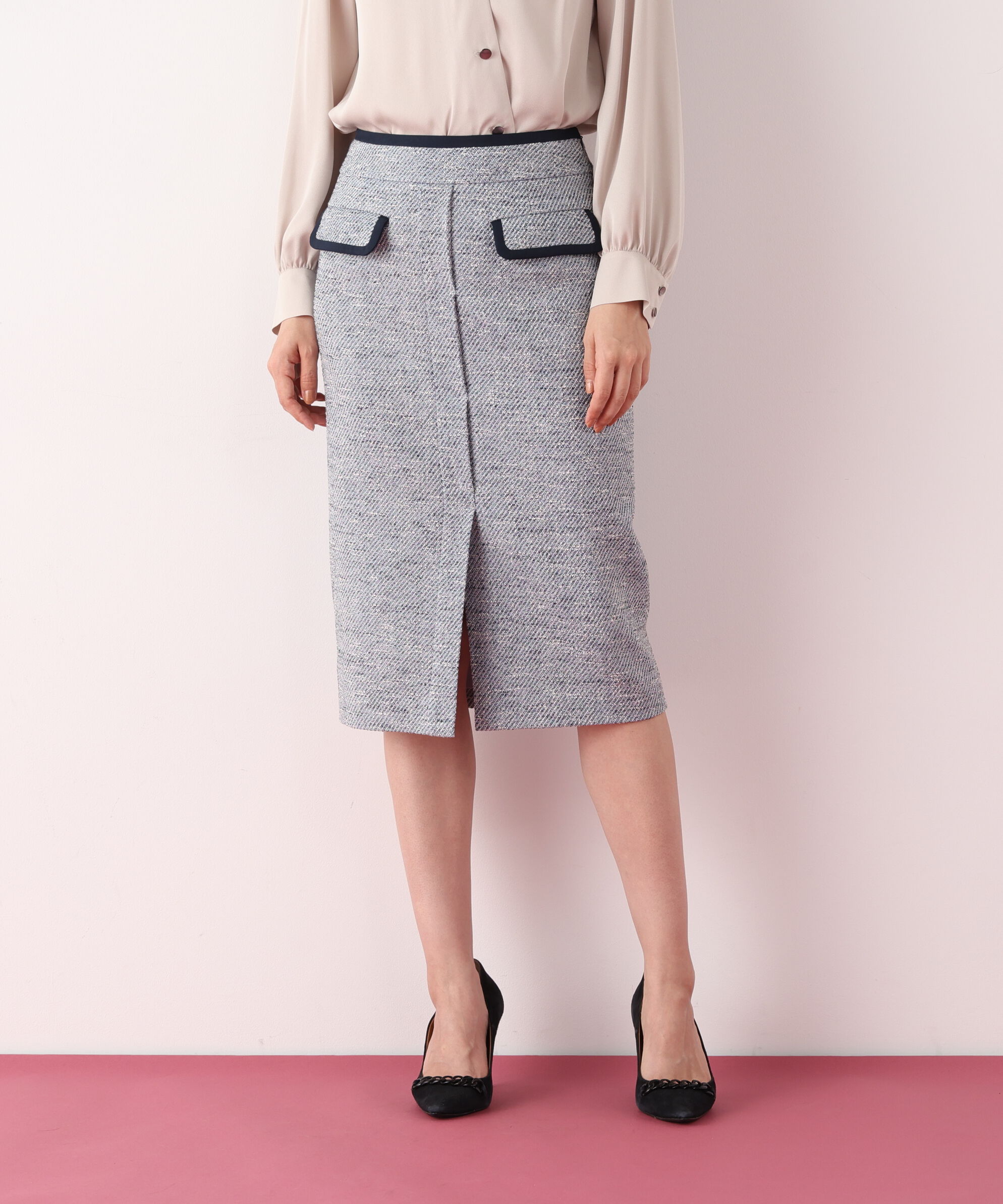  「ミックスツイードパイピングスカート」|スカート|ブルー系1