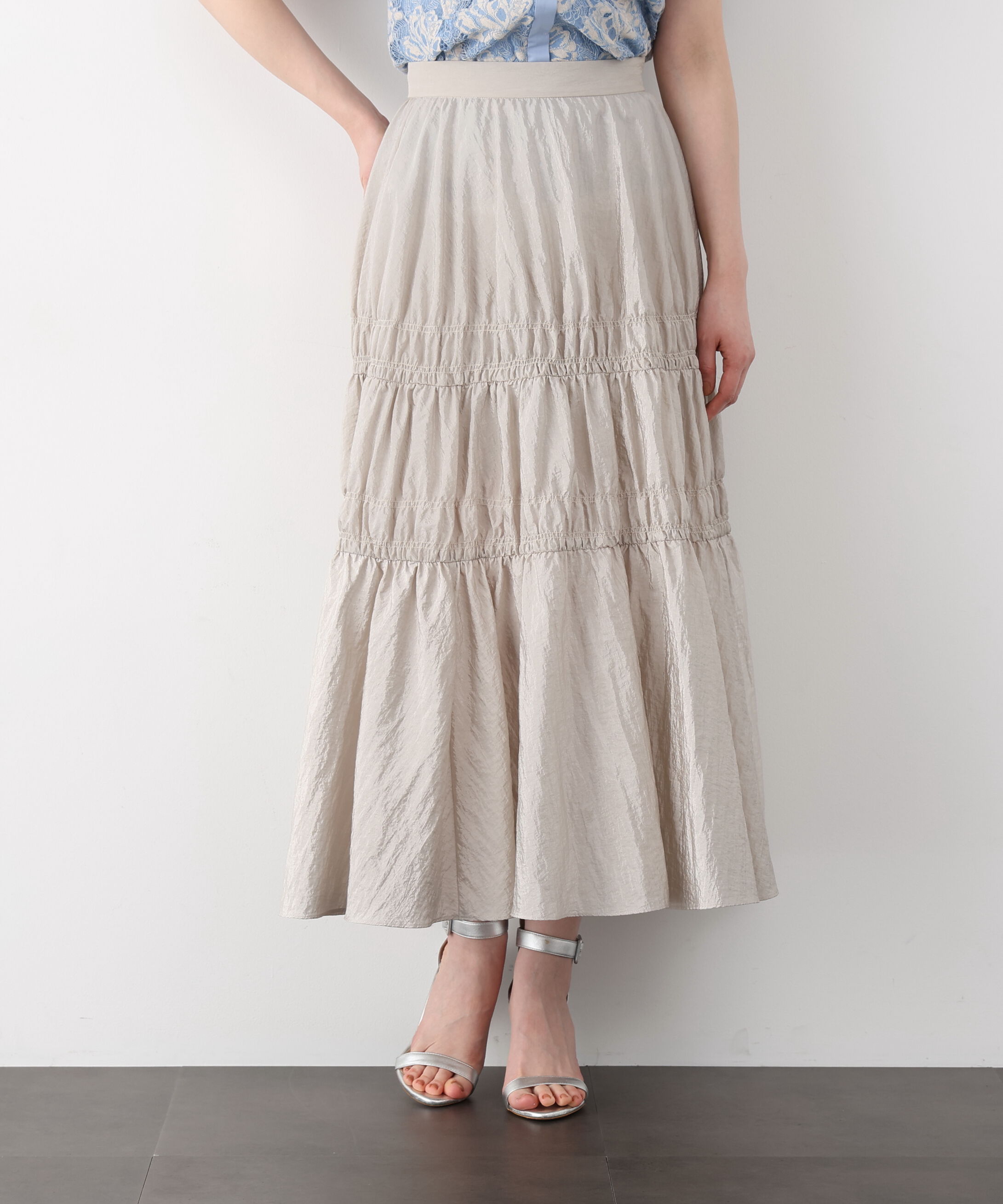  「シャイニーギャザースカート」|スカート|ベージュ