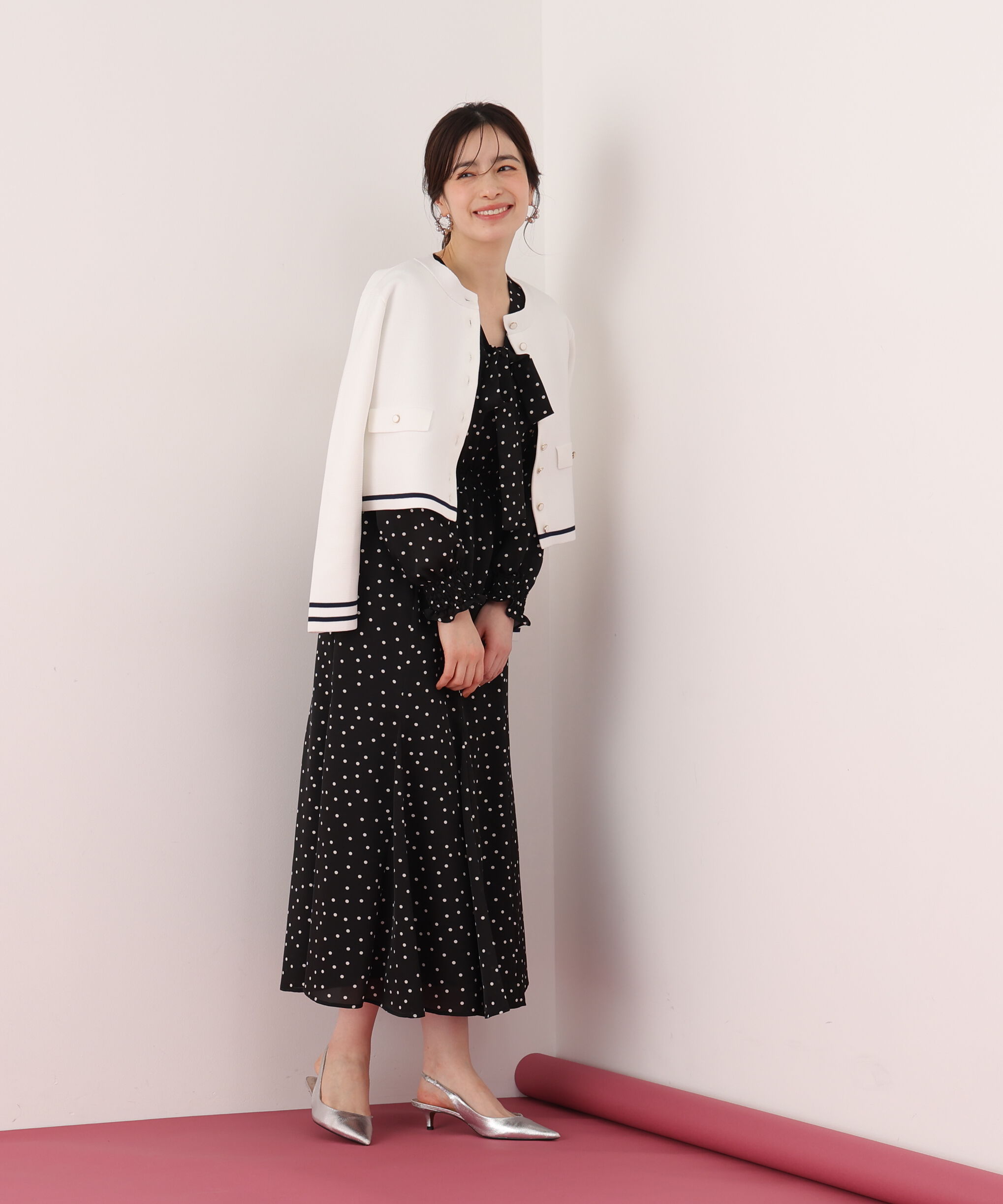  「ドットプリントリボンワンピース」|ワンピース|