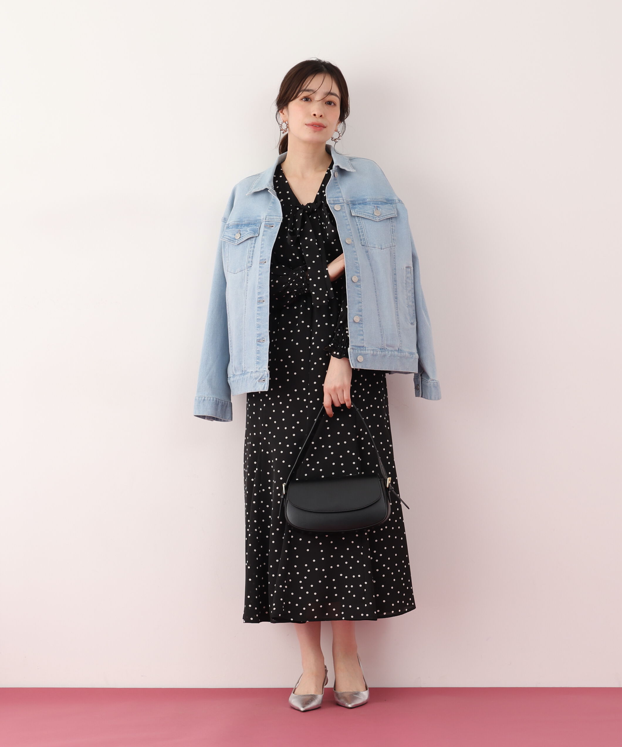  「ドットプリントリボンワンピース」|ワンピース|