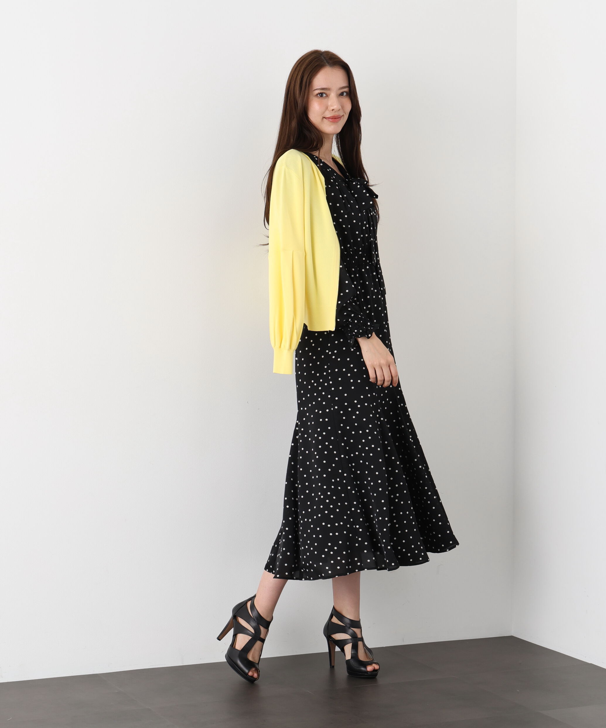  「ドットプリントリボンワンピース」|ワンピース|