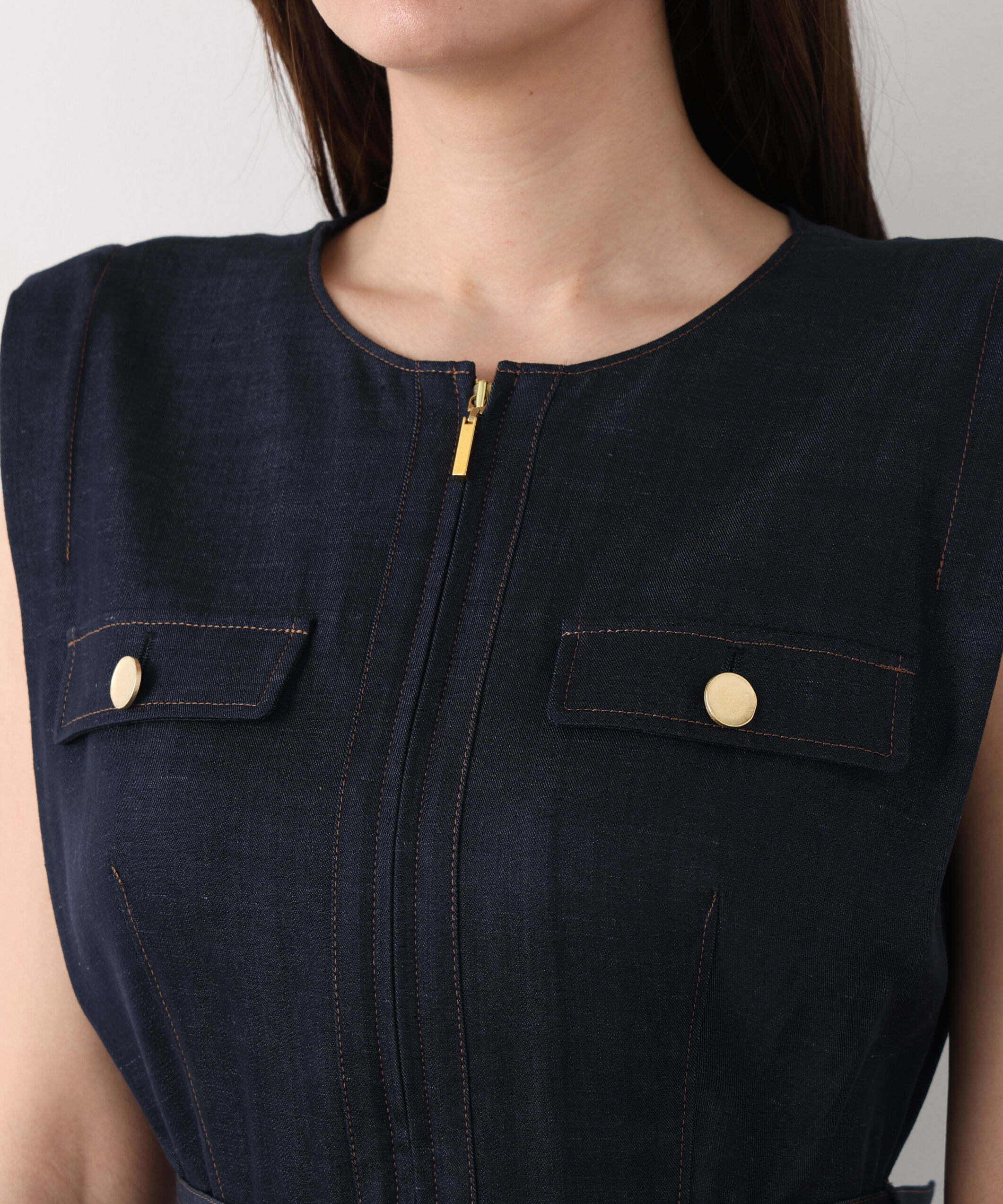  「フロントファスナーデニムワンピース」|ワンピース|