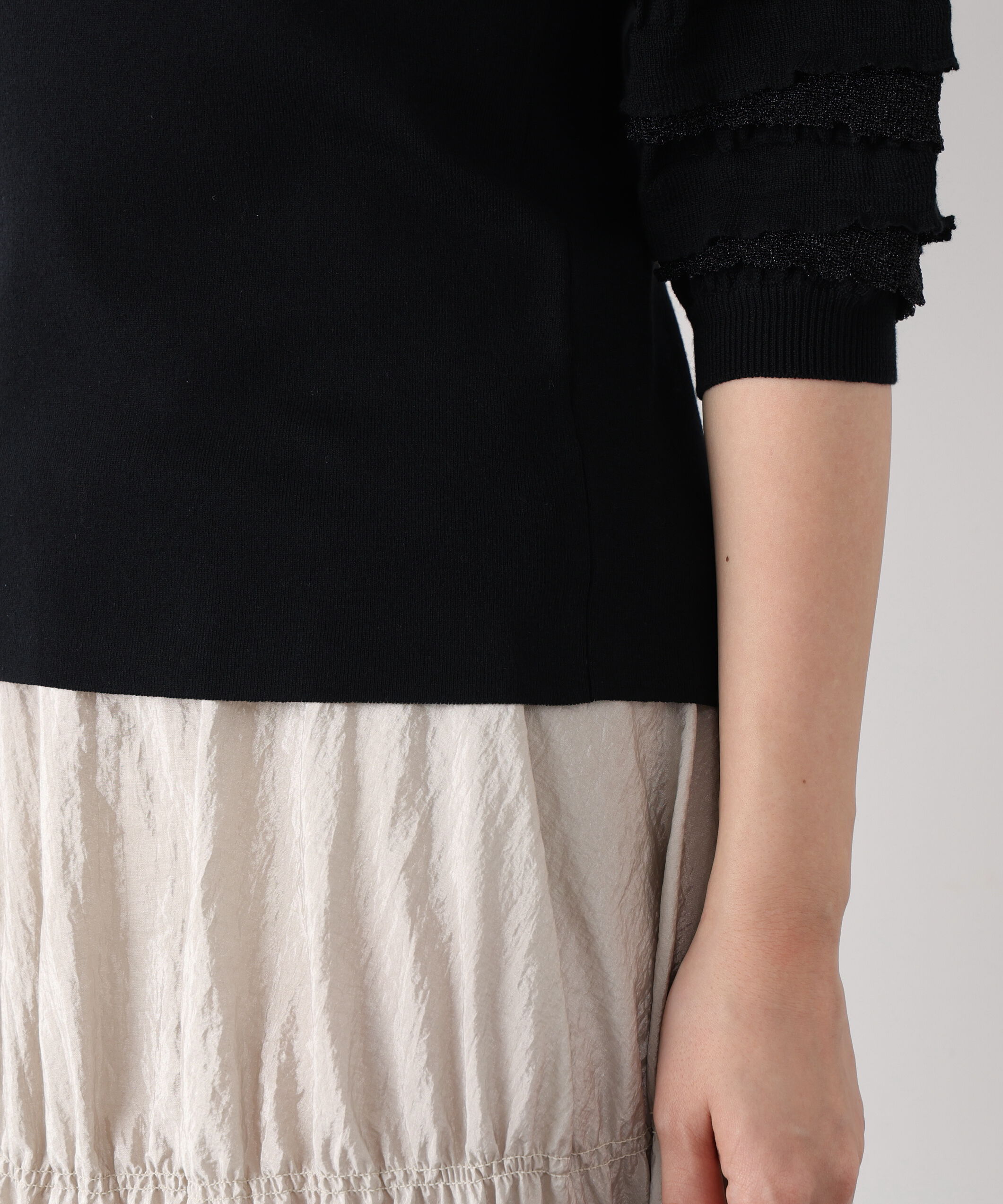  「ティアードスリーブスクエアネックニットプルオーバー」|ニット・セーター|