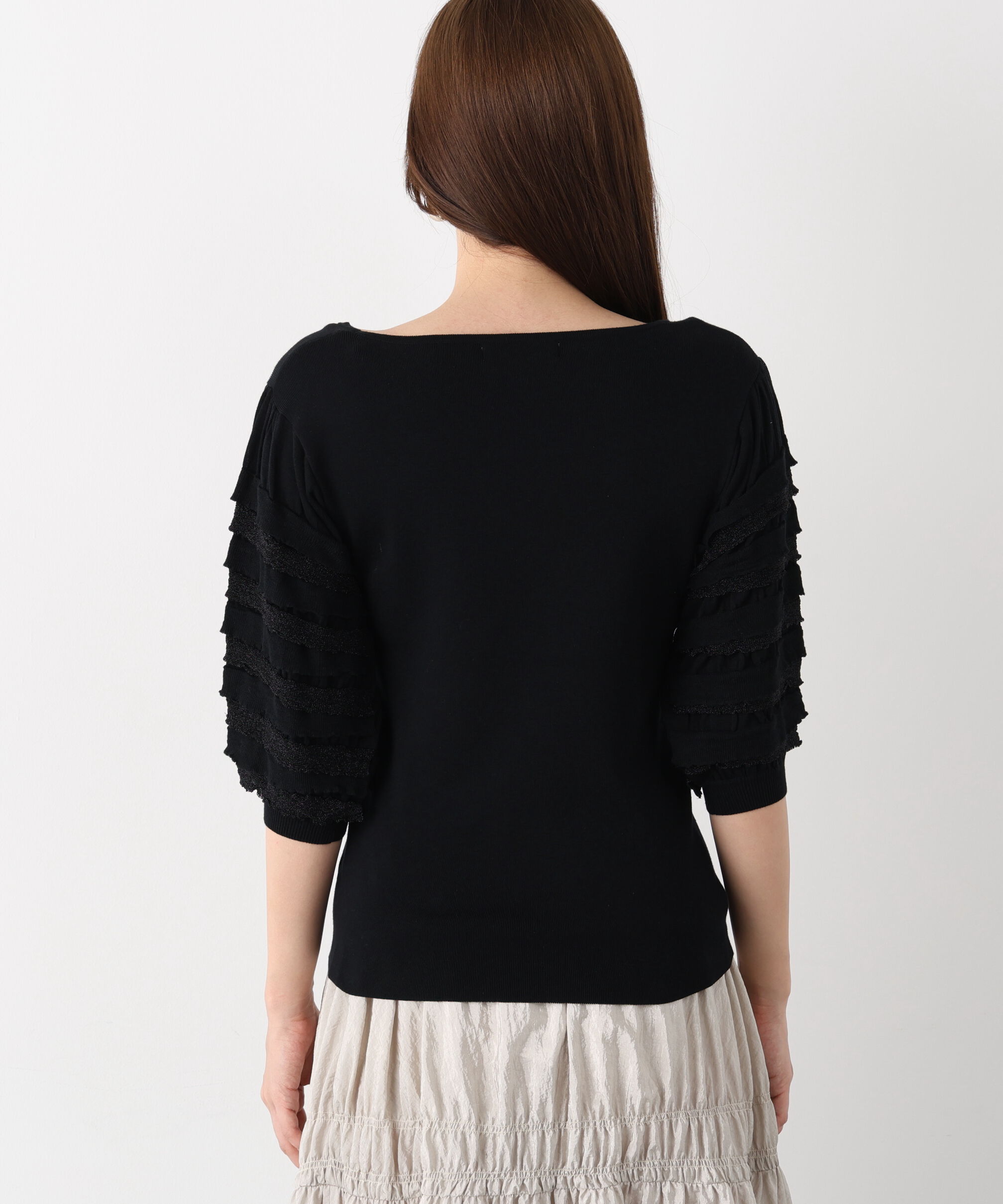  「ティアードスリーブスクエアネックニットプルオーバー」|ニット・セーター|