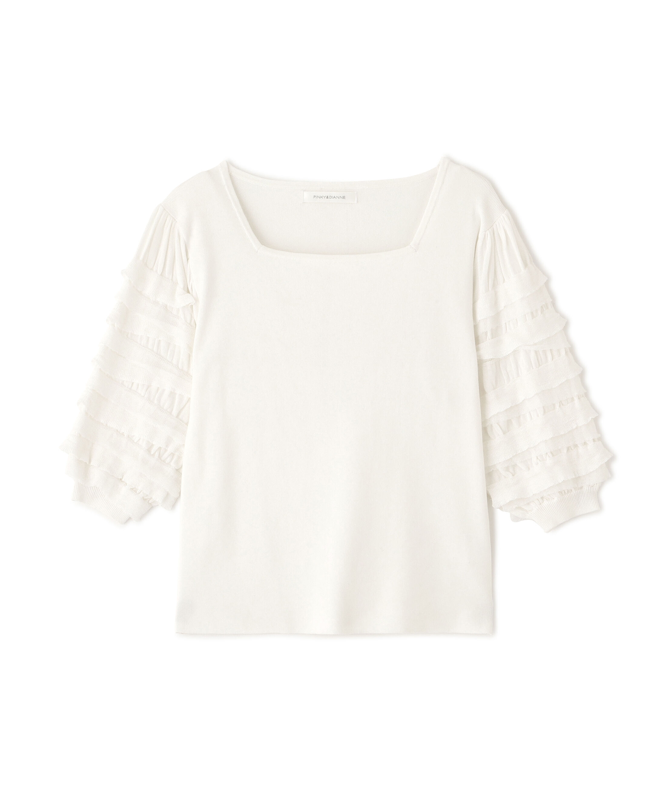  「ティアードスリーブスクエアネックニットプルオーバー」|ニット・セーター|