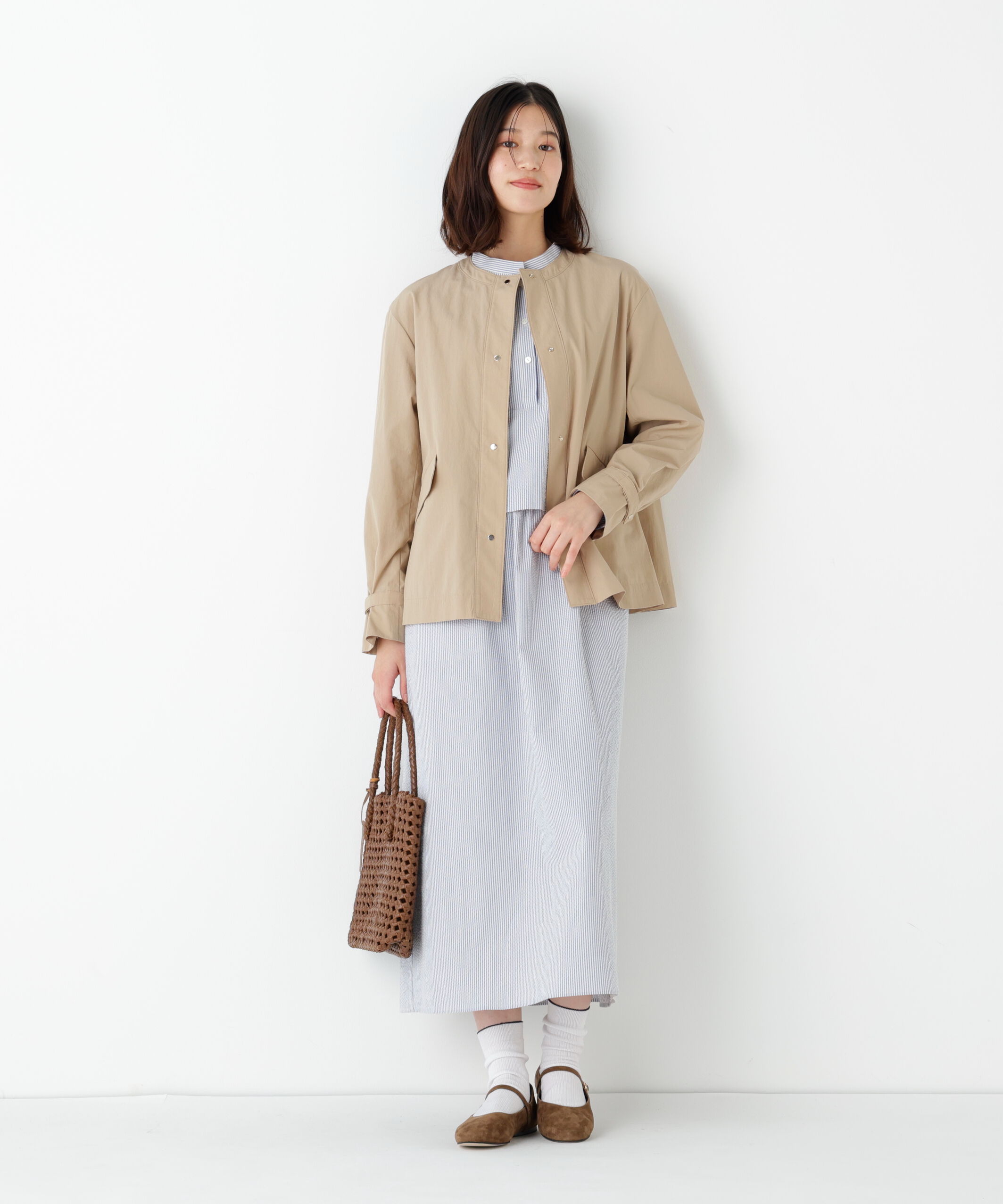  「◆綿ナイロンダンプノーカラージャケット」|ブルゾン・スタジャン|