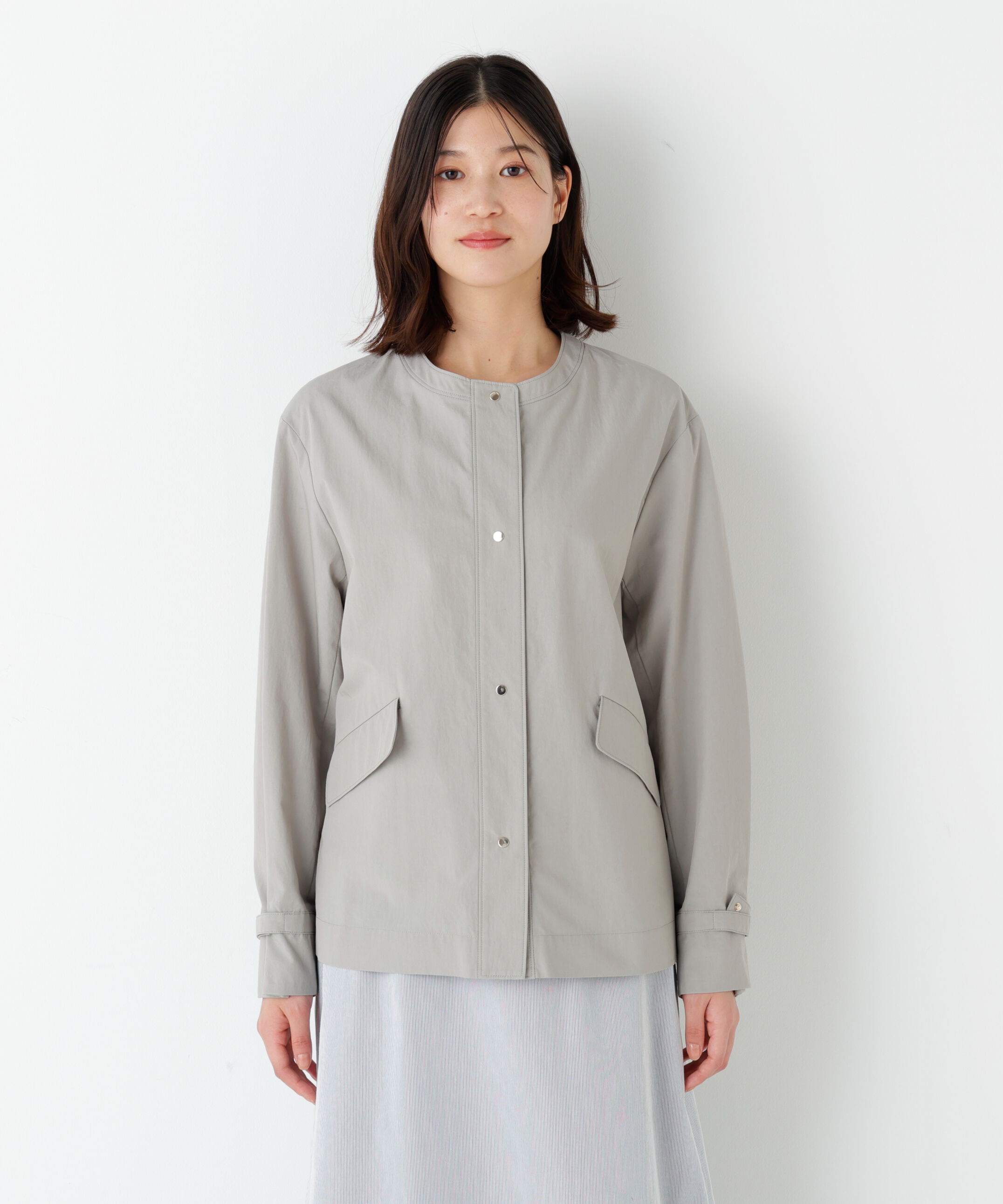  「◆綿ナイロンダンプノーカラージャケット」|ブルゾン・スタジャン|