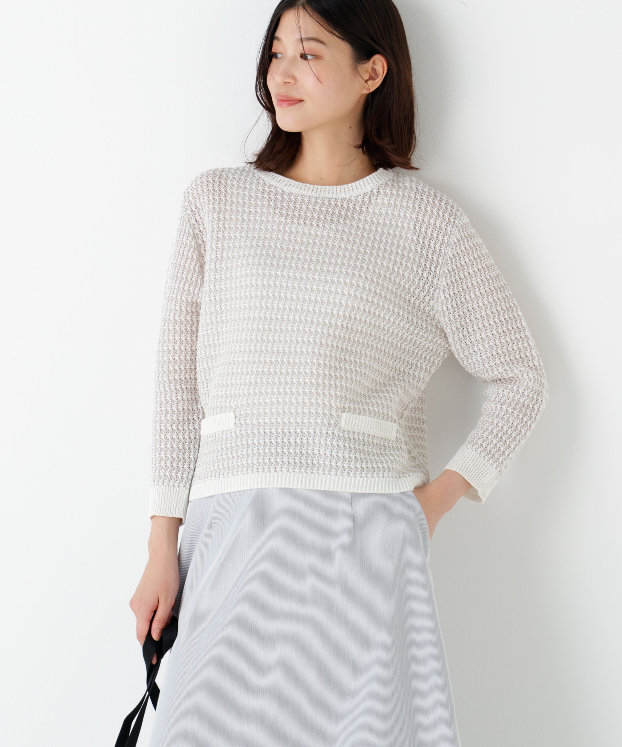  「◆ミドルゲージギマ地柄クルーネックＰ／Ｏ」|ニット・セーター|