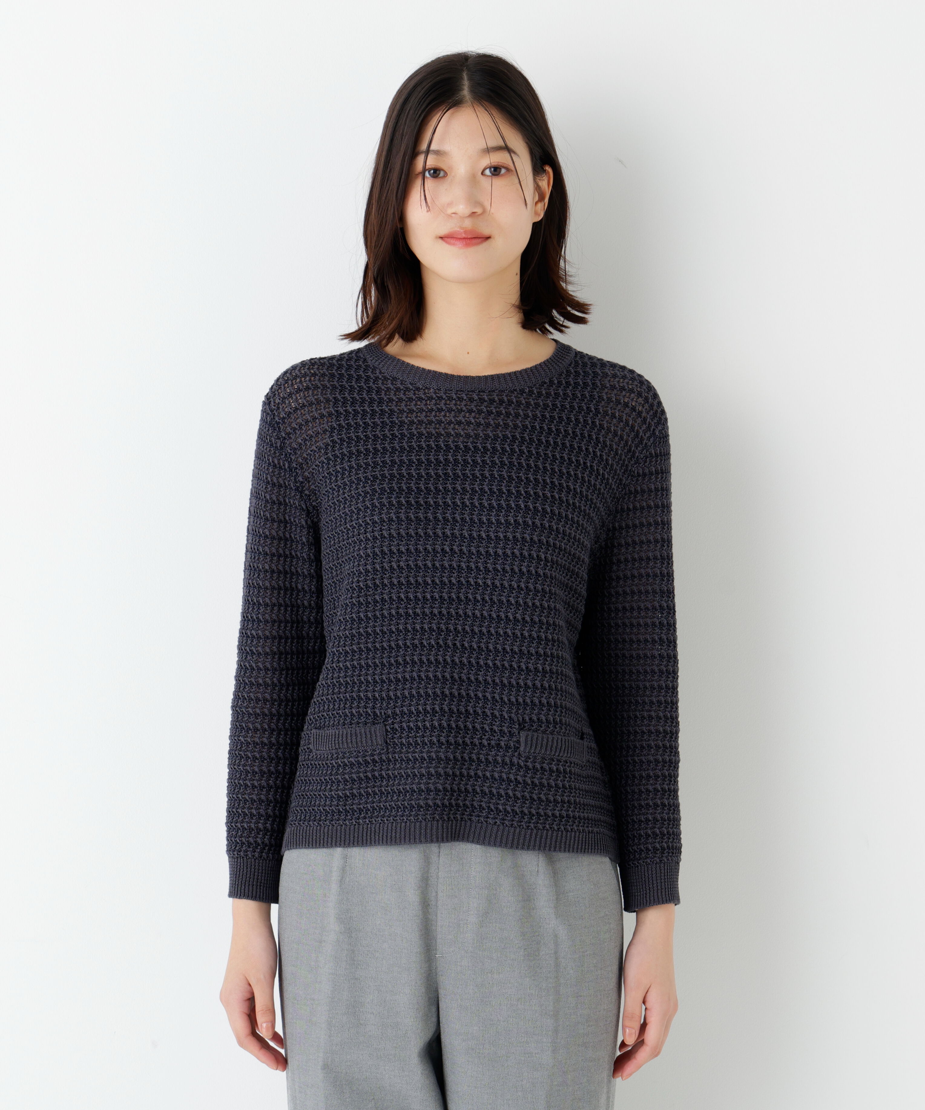  「◆ミドルゲージギマ地柄クルーネックＰ／Ｏ」|ニット・セーター|