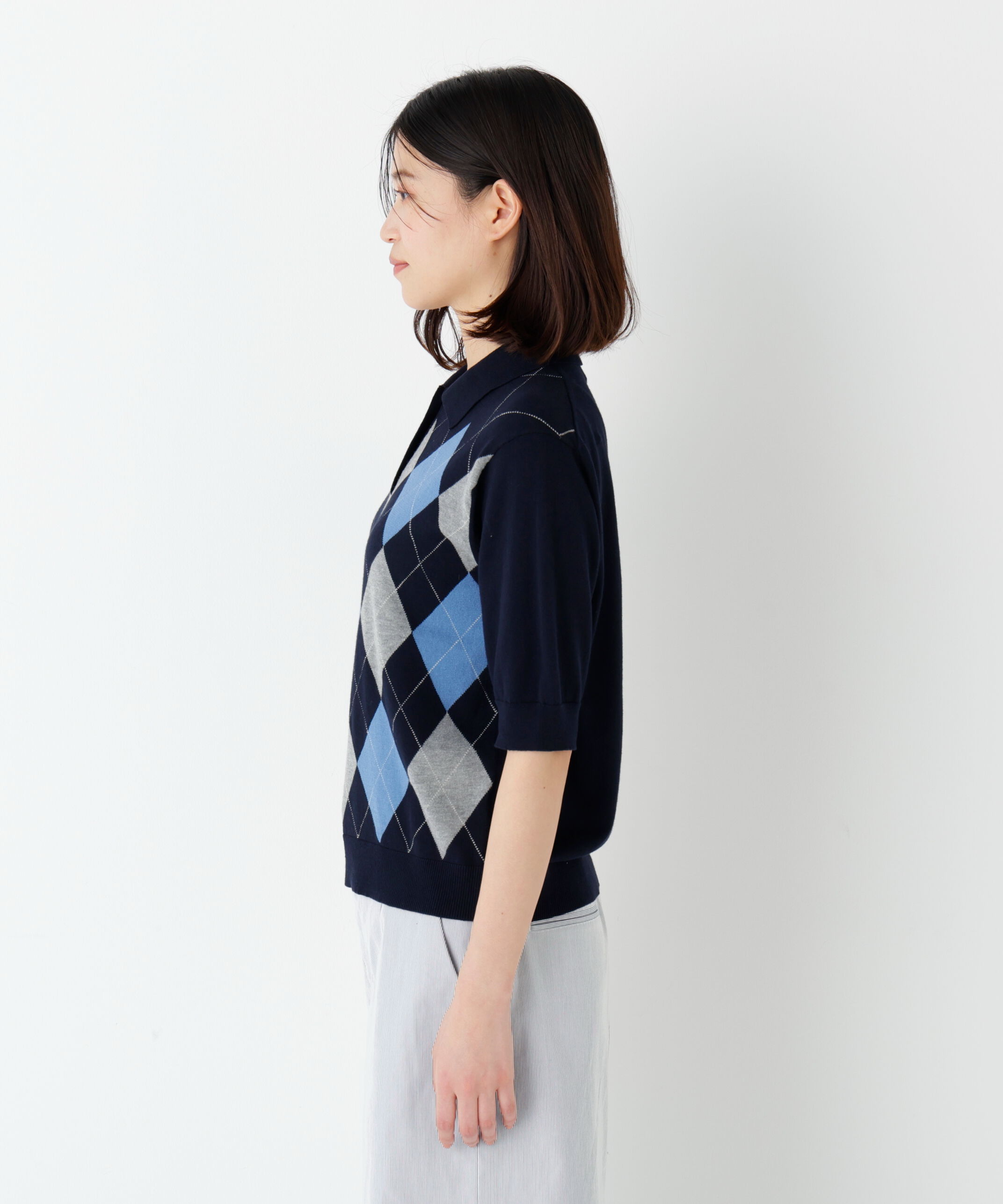  「◆アーガイル柄ポロニット」|ニット・セーター|