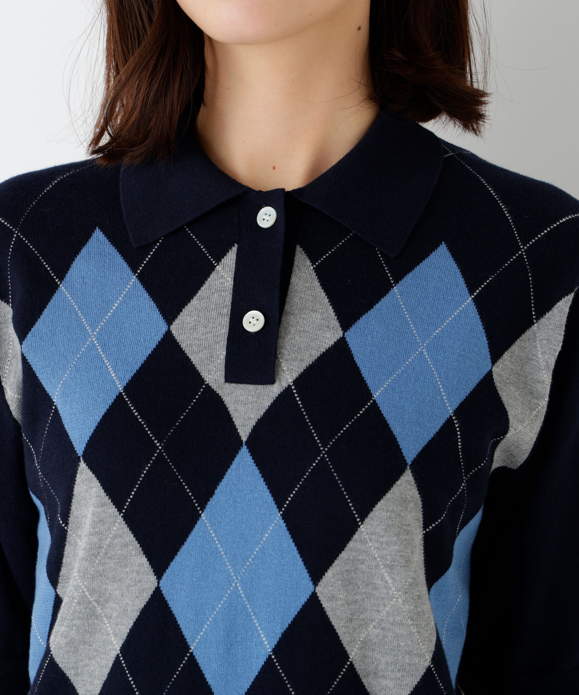  「◆アーガイル柄ポロニット」|ニット・セーター|