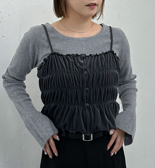 archives「ベロアシャーリングビスチェ&times;リブニットプルオーバーＳＥＴ」|カーディガン|