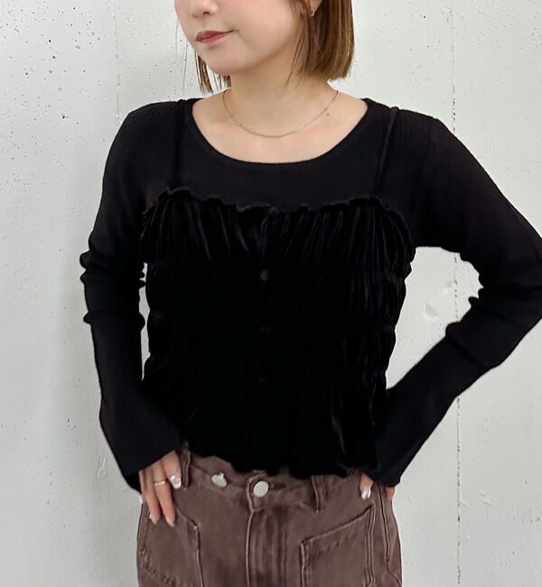 archives「ベロアシャーリングビスチェ&times;リブニットプルオーバーＳＥＴ」|カーディガン|BLACK