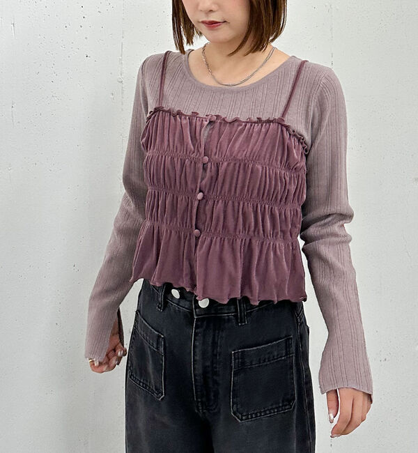 archives「ベロアシャーリングビスチェ&times;リブニットプルオーバーＳＥＴ」|カーディガン|