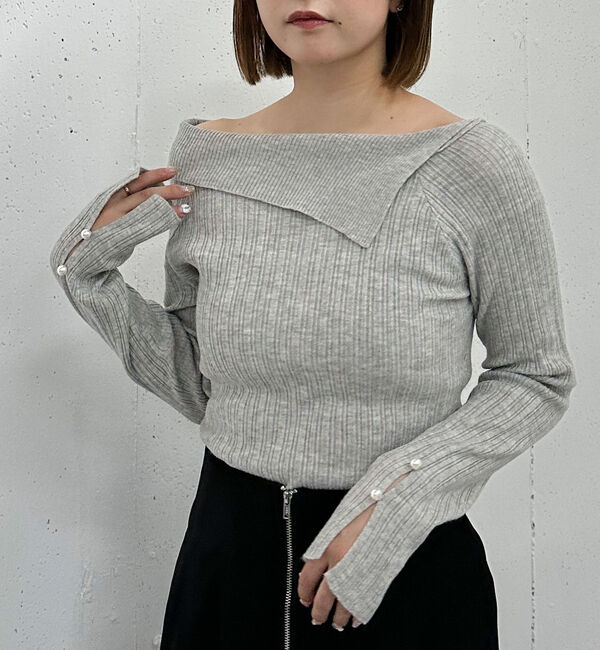 archives「アシメオフショルランダムリブニットプルオーバー」|ニット・セーター|