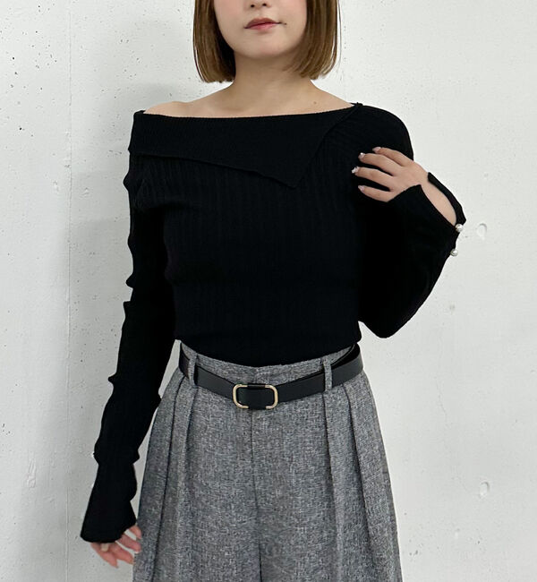 archives「アシメオフショルランダムリブニットプルオーバー」|ニット・セーター|