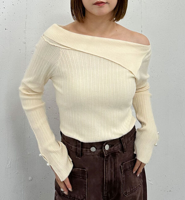 archives「アシメオフショルランダムリブニットプルオーバー」|ニット・セーター|