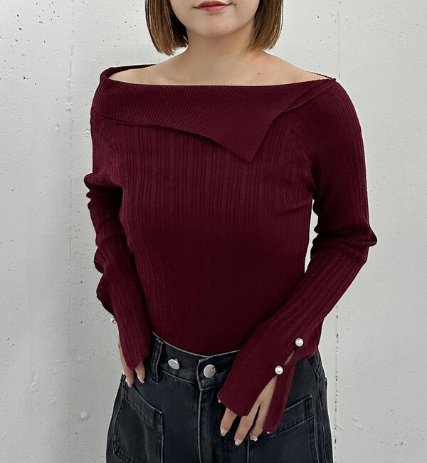 archives「アシメオフショルランダムリブニットプルオーバー」|ニット・セーター|WINE