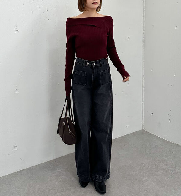 archives「アシメオフショルランダムリブニットプルオーバー」|ニット・セーター|