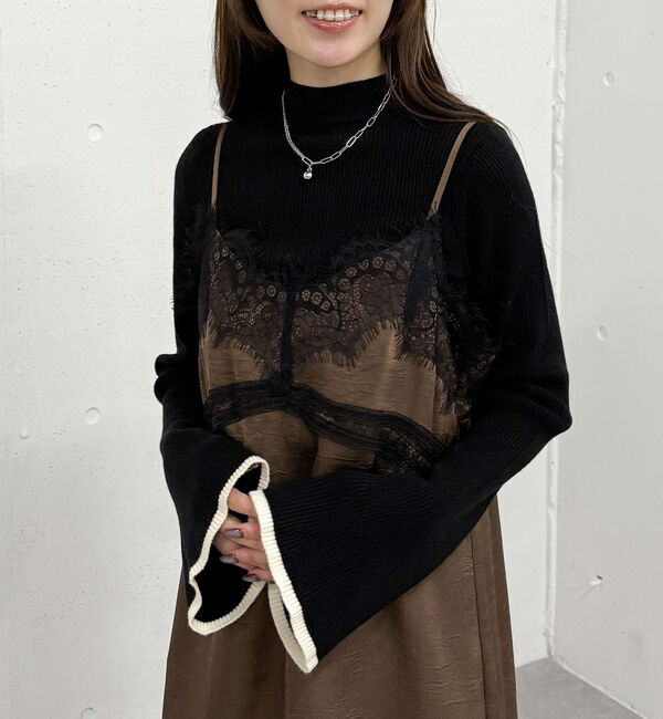 archives「フレアスリーブリブニットプルオーバー」|ニット・セーター|BLACK/IVORY