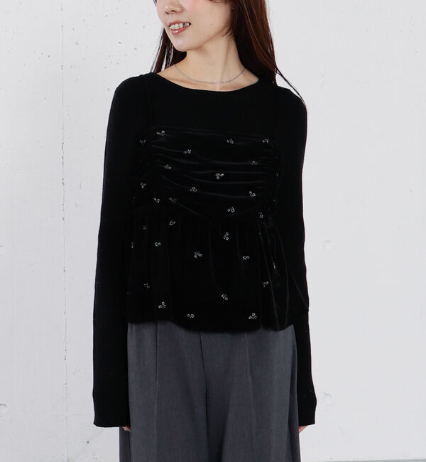 archives「花柄刺繍ベロアビスチェ&times;リブニットプルオーバーＳＥＴ」|カーディガン|