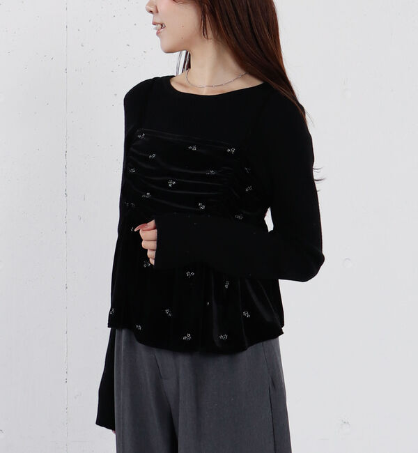 archives「花柄刺繍ベロアビスチェ&times;リブニットプルオーバーＳＥＴ」|カーディガン|