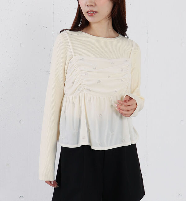 archives「花柄刺繍ベロアビスチェ&times;リブニットプルオーバーＳＥＴ」|カーディガン|