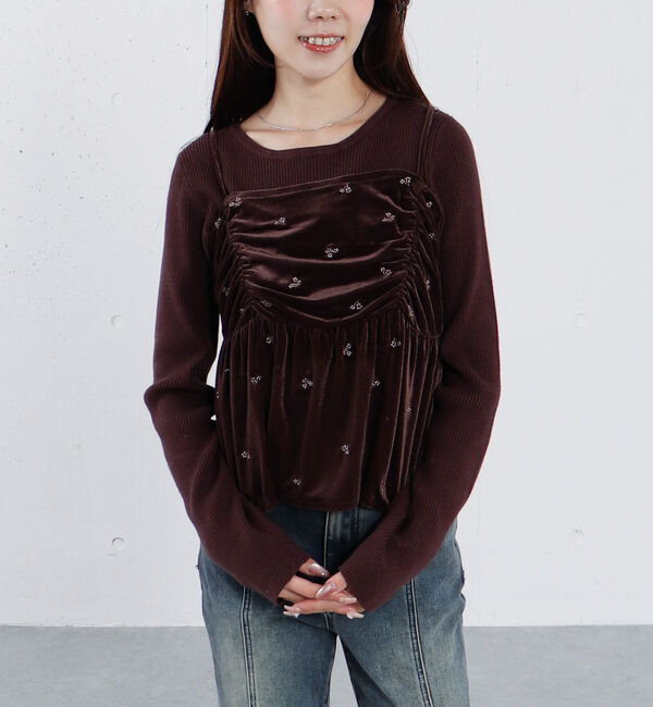 archives「花柄刺繍ベロアビスチェ&times;リブニットプルオーバーＳＥＴ」|カーディガン|