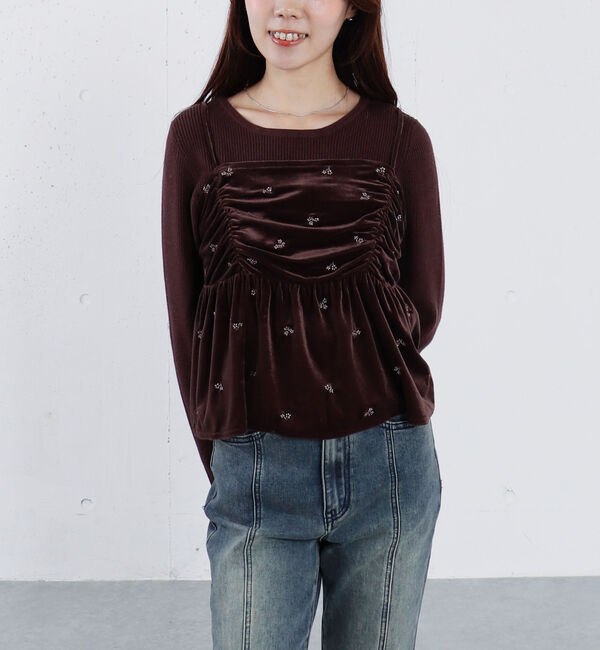 archives「花柄刺繍ベロアビスチェ&times;リブニットプルオーバーＳＥＴ」|カーディガン|