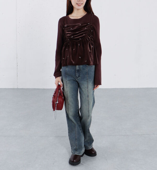 archives「花柄刺繍ベロアビスチェ&times;リブニットプルオーバーＳＥＴ」|カーディガン|