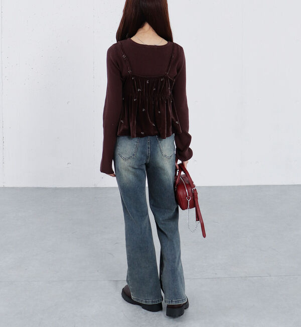 archives「花柄刺繍ベロアビスチェ&times;リブニットプルオーバーＳＥＴ」|カーディガン|