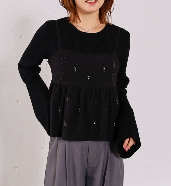 archives「ビーズ刺繍ペプラムビスチェ&times;リブニットプルオーバーＳＥＴ」|カーディガン|BLACK